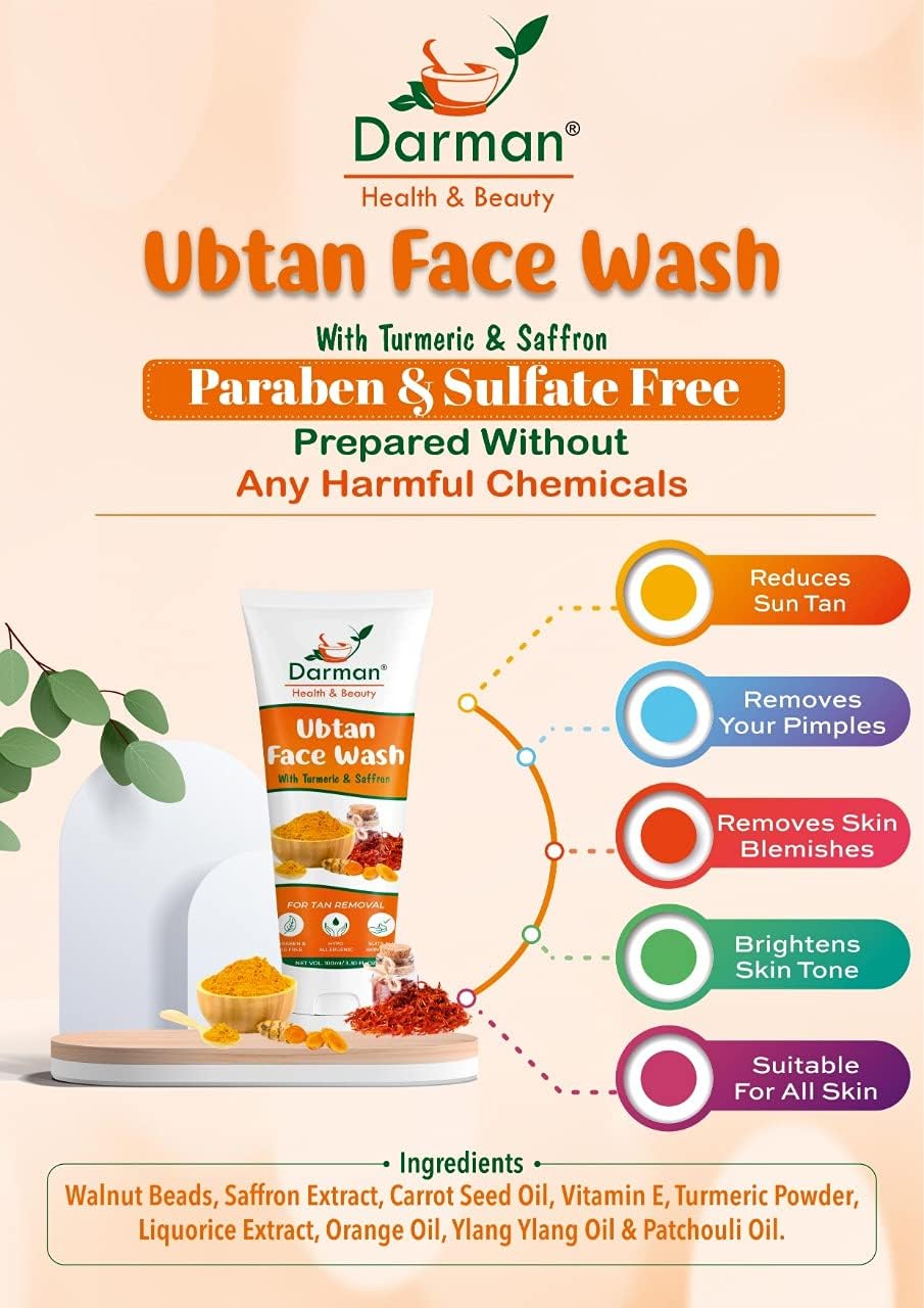 **Darman Ubtan Face Wash for Glowing Skin - Natural Turmeric & Herbal Cleanser (1 Pack) - Perfect for Daily Skincare & Acne Treatment**