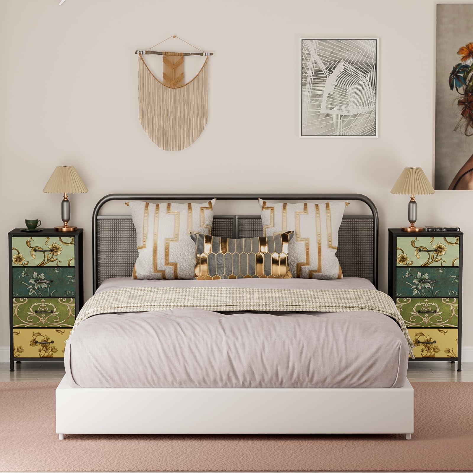 4-Drawer Dresser for Bedroom & Nursery - Fabric Storage Tower with Wood Top for Kids & Adults - Vertical Nightstand for Closet, Living Room - Retro Style Furniture Organizer