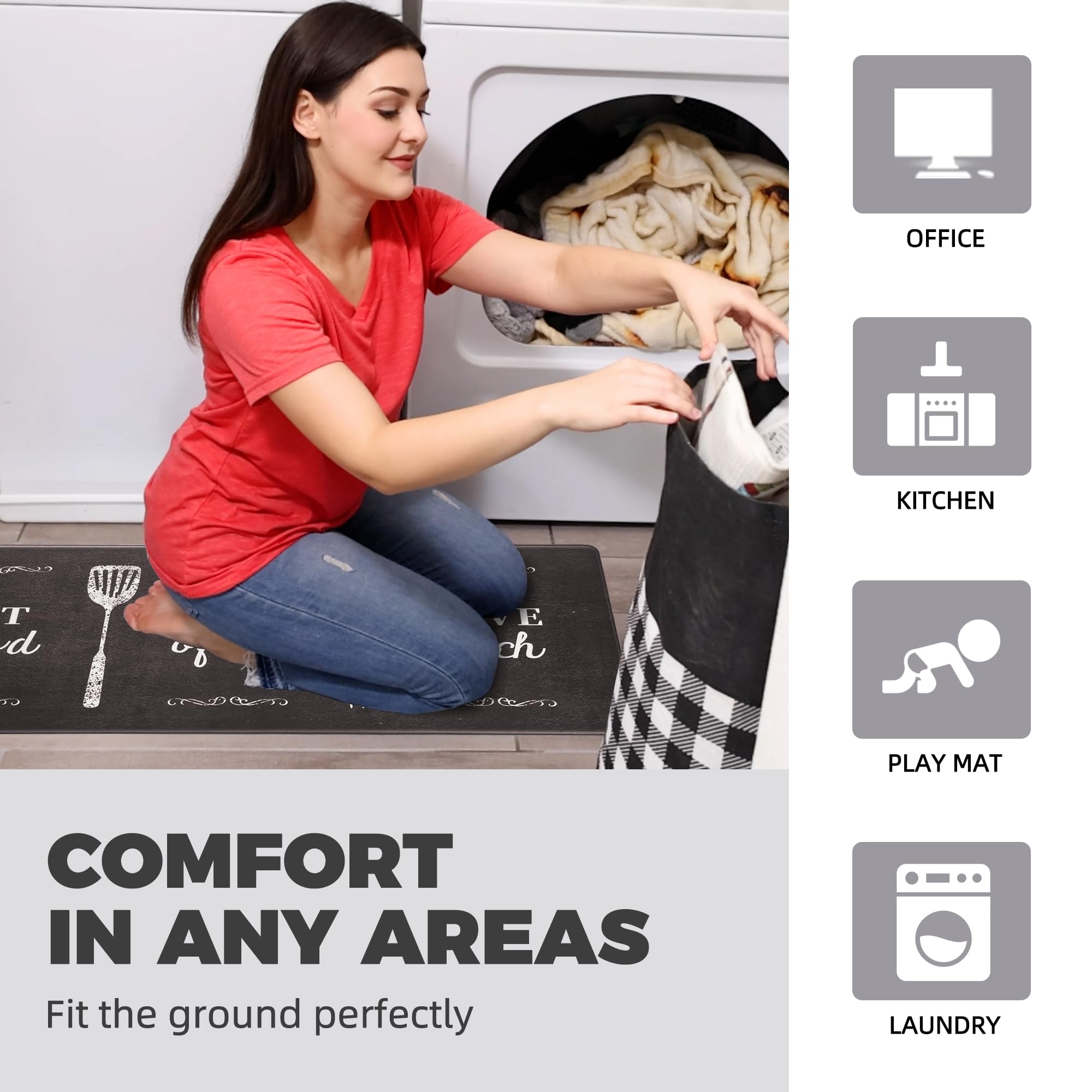 KOKHUB Anti-Fatigue Kitchen Mat Set of 2 - 1/2 Inch Thick Cushioned Waterproof Floor Mats with Non-Slip Backing, Washable for Home & Office - Perfect for Standing Desks, Sink Areas & Farmhouse Kitchens