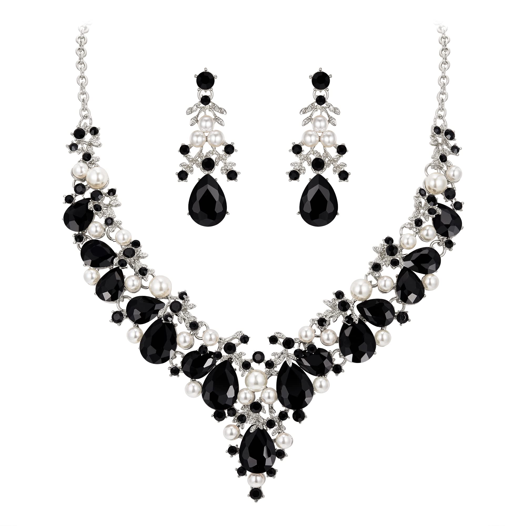EVER FAITH Crystal Pearl Bridal Jewelry Set for Weddings