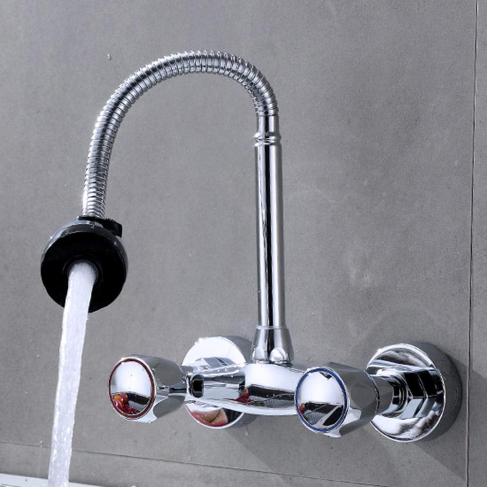 Wall Mounted Faucet - Copper Chrome Kitchen Sink Faucet with Double Handle, Hot & Cold Mixing Valve for In-Wall Installation | Perfect for Balcony, Laundry Room & Utility Sink Applications