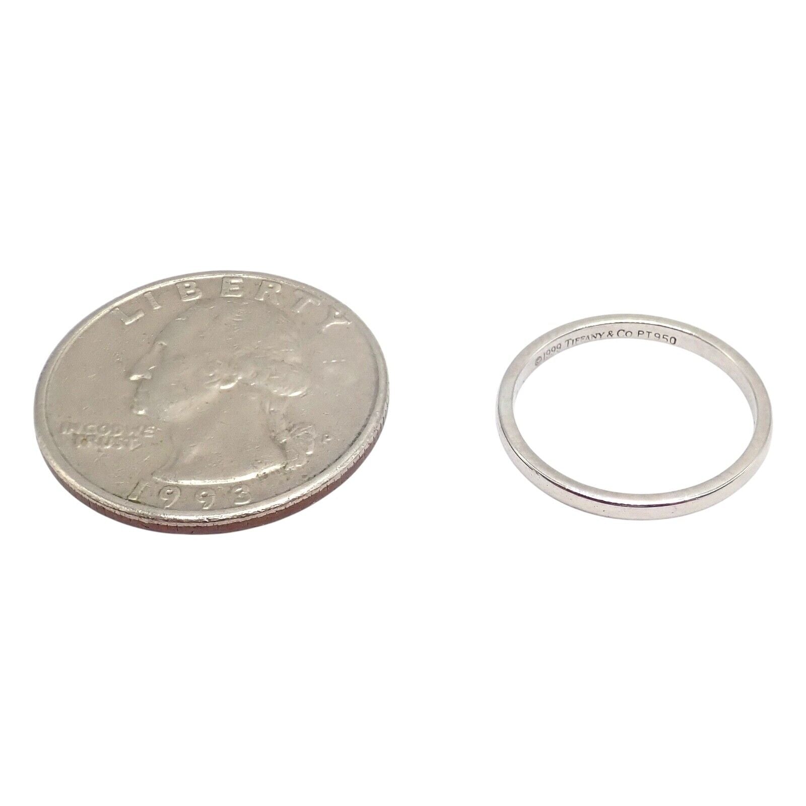 Tiffany & Co Platinum 2mm Stackable Band Ring Size 5.5 - Elegant Wedding, Anniversary or Everyday Jewelry Gift for Women