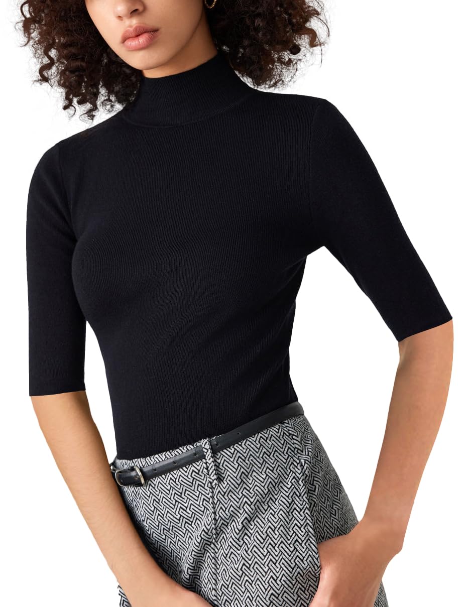 V28 Women's Sexy Mock Neck Zip-Up Knit Sweater - Fitted & Cute Fall Winter Pullover for Casual Outfits, Date Nights & Office Wear