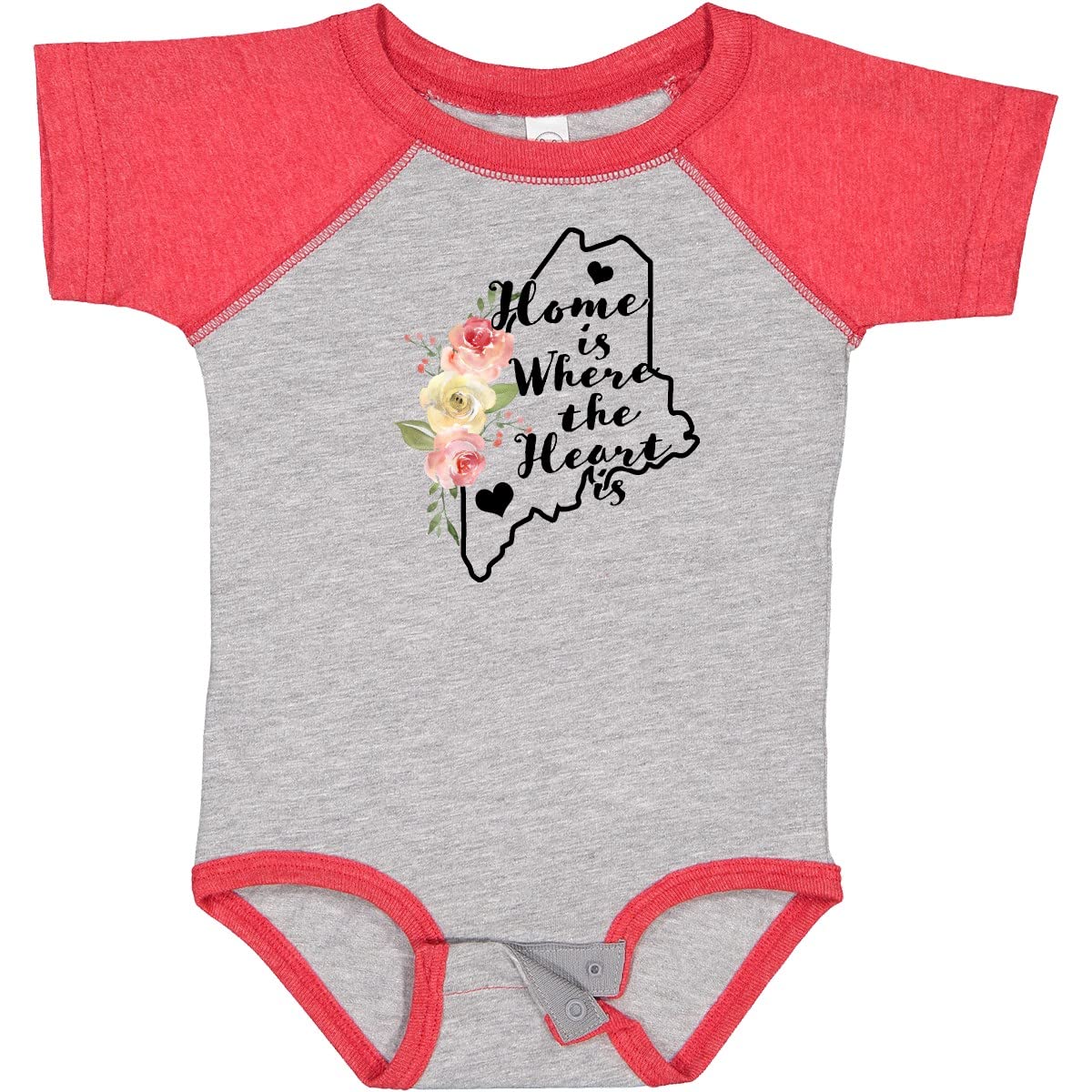 Inktastic Maine 'Home is Where The Heart is' Watercolor Floral Baby Bodysuit - Soft Cotton Onesie for Newborns & Infants, Perfect for Family Photos, Gifts & Everyday Wear