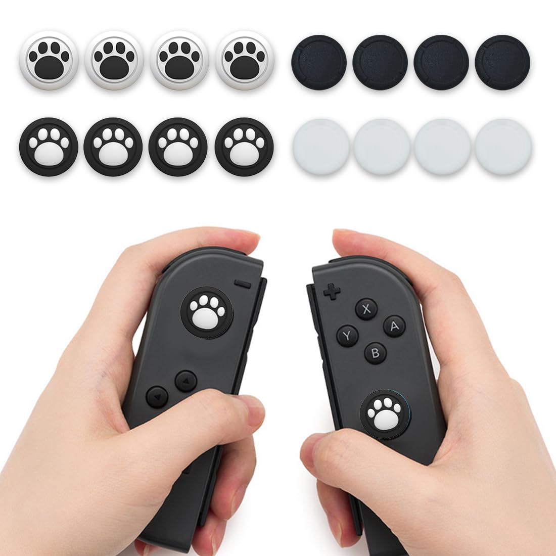 16 Pcs Replacement Joystick Caps for Nintendo Switch - Anti-Slip Silicone Thumb Grip Covers with Cat Claw Design - Perfect for Gaming, Travel & Protecting Your Switch Controllers
