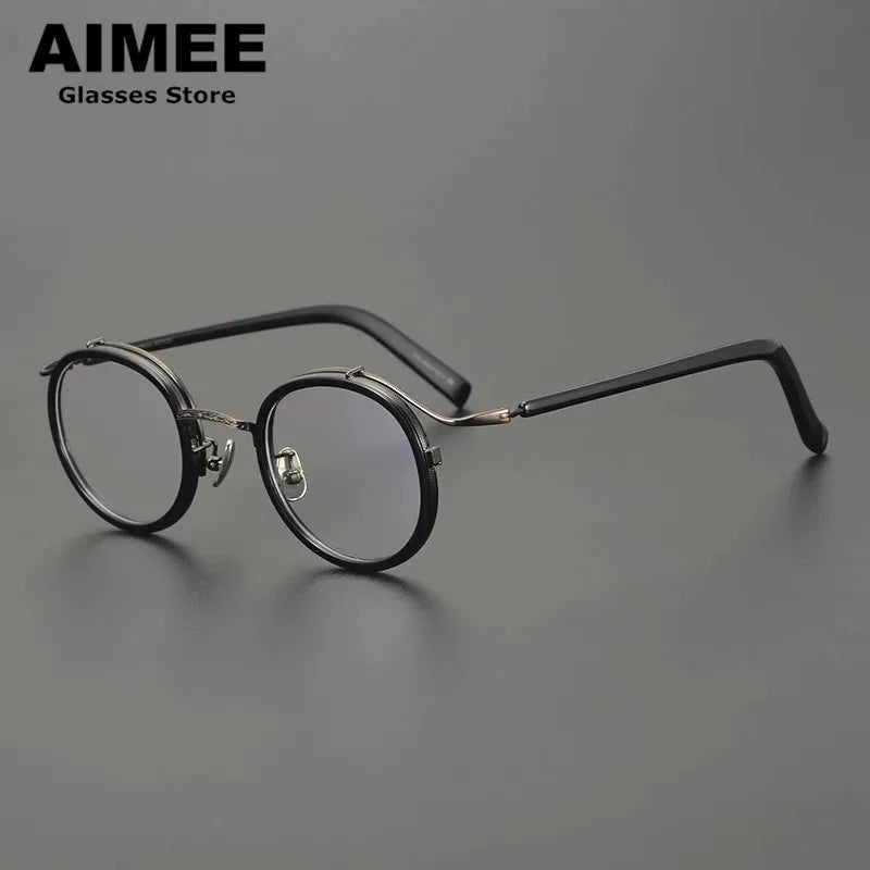 Aimee Men's Full Rim Round Square Titanium Acetate Eyeglasses 12203 - Lightweight & Durable Frame for Reading, Work & Fashion | Classic Unisex Design for Office & Everyday Wear