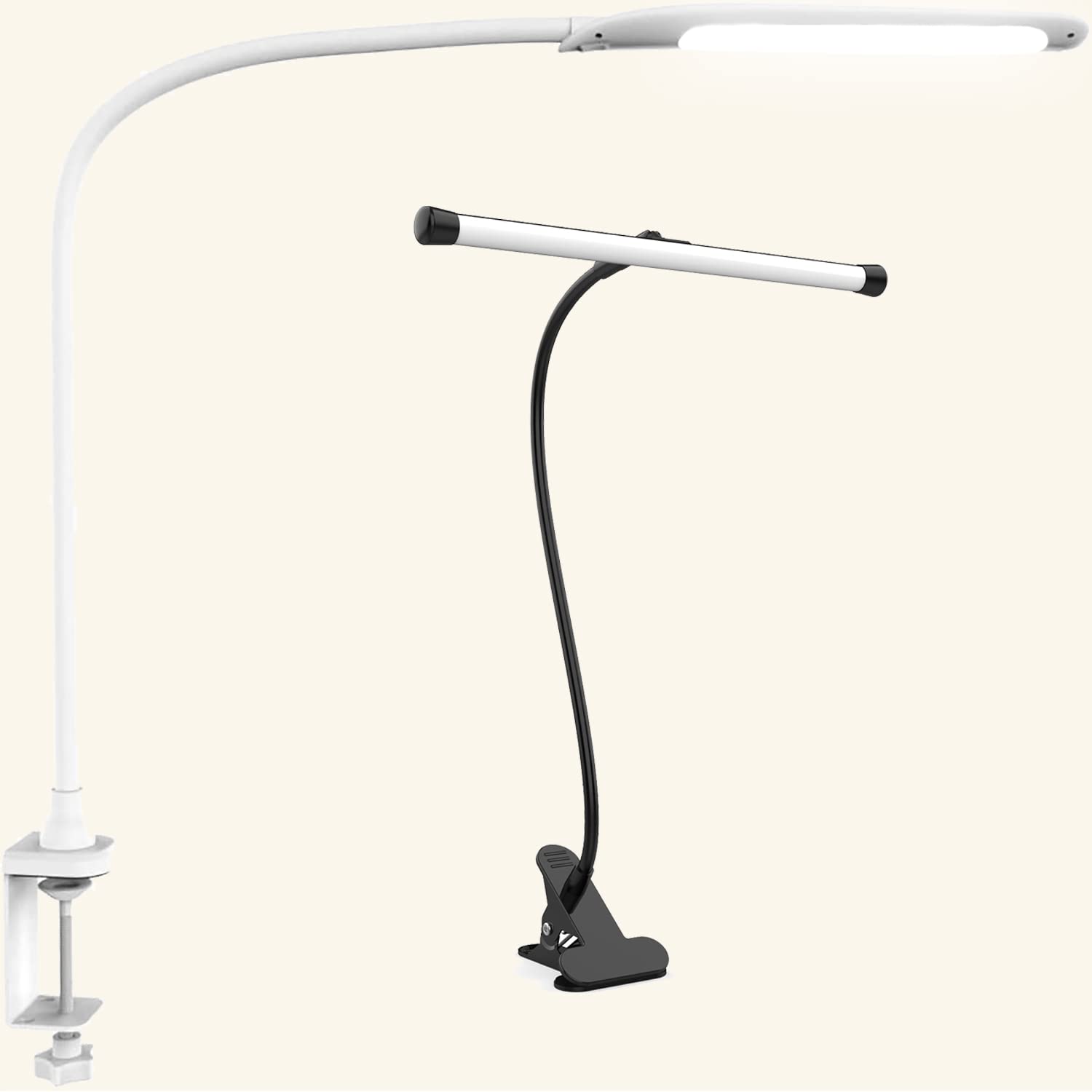 YOUKOYI LED Clamp Desk Lamp - 10 Brightness Levels & 3 Color Modes Adjustable, Stepless Dimming Eye-Caring Light for Home Office, Reading, Studying, Crafting, and Workspace Lighting