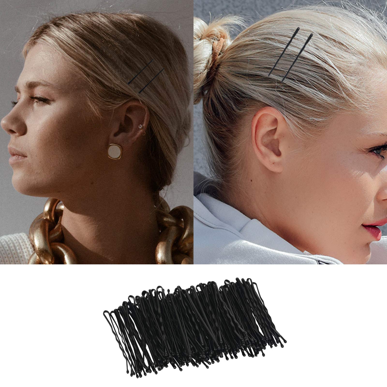100 Pcs Black Bobby Pins - Strong Metal Hair Pins for Women & Girls - Hair Styling Waved Grips, Bob Pins, Bun Hair Clips - Perfect for Updos, Braids, Ponytails & Everyday Hairstyles