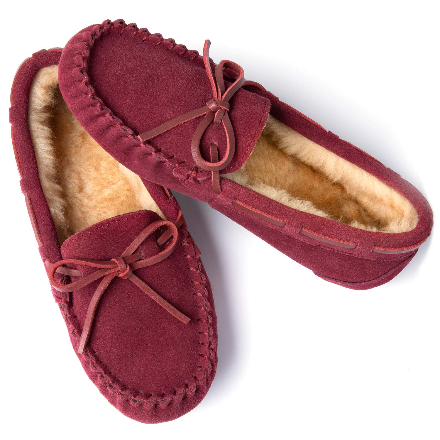 ULTRAIDEAS Women's Genuine Suede Leather Moccasin Slippers - Cozy Memory Foam House Shoes with Faux Fur Lining & Anti-Skid Rubber Sole for Indoor/Outdoor Use - Perfect for Home, Office, Travel and Gift Giving