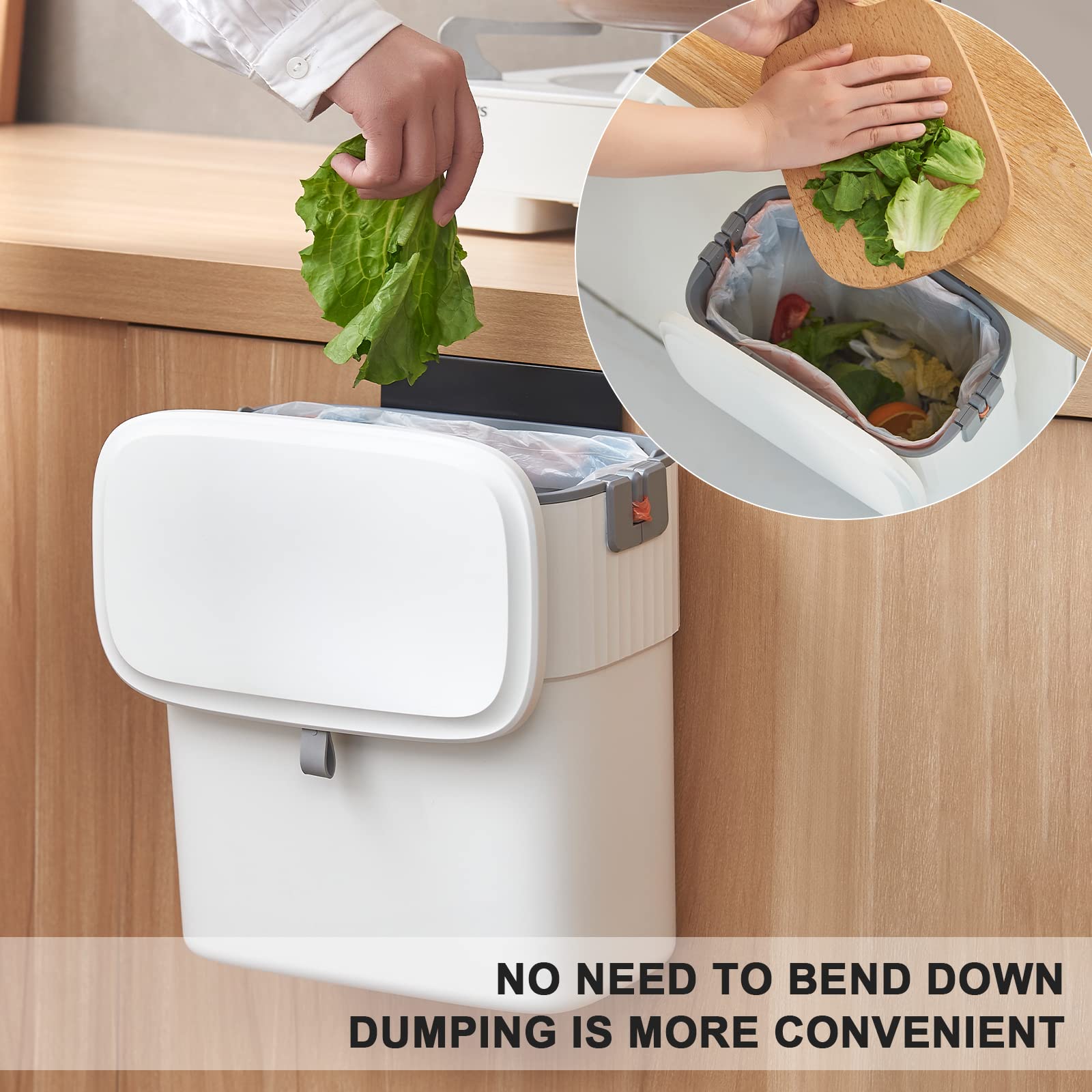 ELPHECO 2.5 Gallon Hanging Trash Can with Lid - Under Sink Kitchen Compost Bin, Wall-Mounted Plastic Garbage Can for Small Spaces, Compact Trash Bin for Cupboard & Countertop - Perfect for Kitchen, Bathroom, Office & RV Use