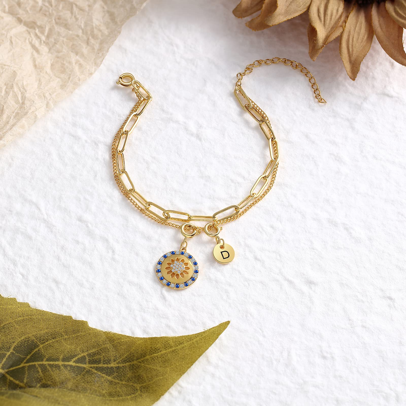 Kaululu Sunflower Charm Bracelet for Women & Teen Girls - Elegant Sunflower Jewelry Gift for Wife, Girlfriend, Mom - Perfect for Anniversaries, Weddings, Birthdays & Friendship - Stylish Floral Fashion Accessory for Everyday Wear & Special Occasions
