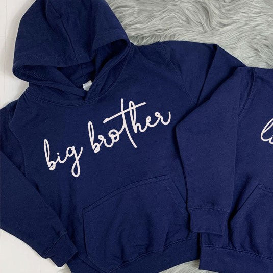 Big Brother Little Sister Matching Script Hoodies - MRK X - Cute Sibling Outfits for Family Photos & Special Occasions