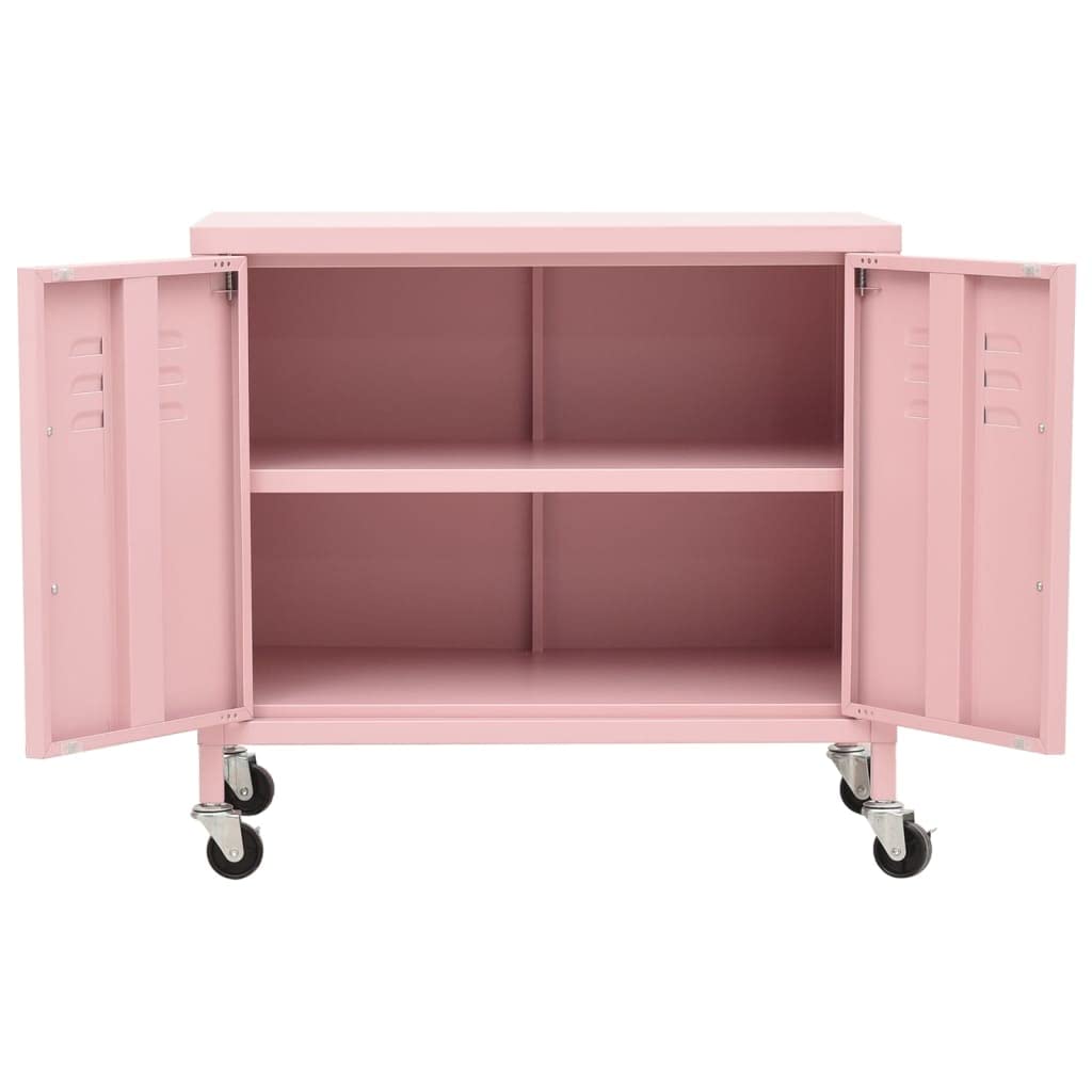 2-Door Steel Storage Cabinet with Adjustable Shelf & 4 Wheels - 23.6