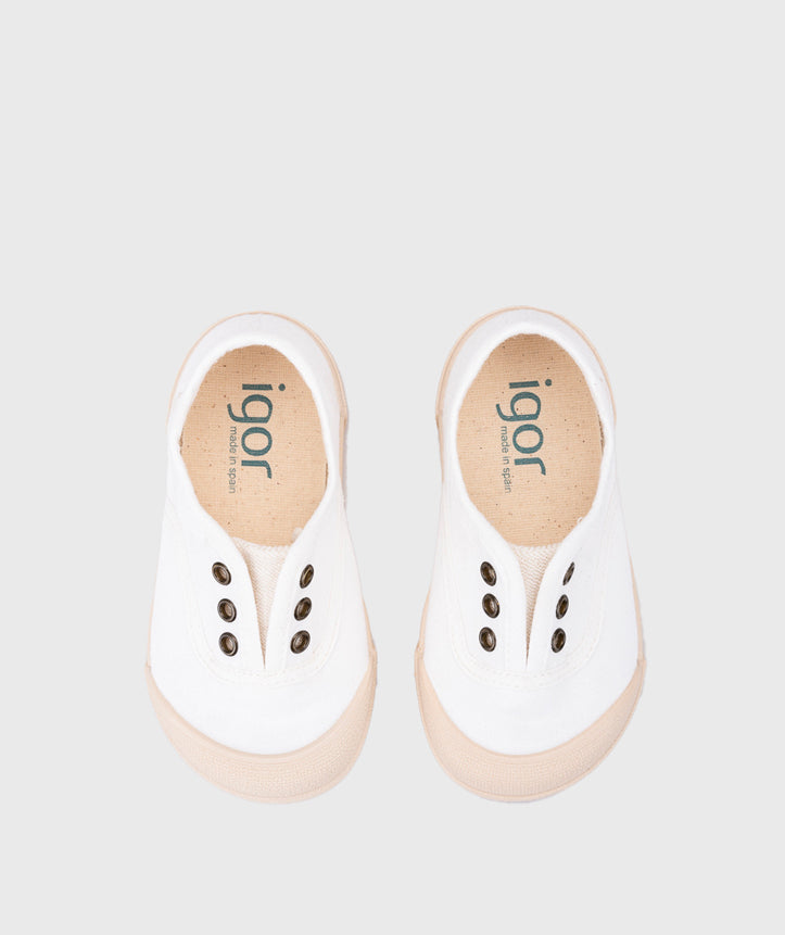 IGOR Boys & Girls Lona Laceless Sneakers - White | Comfortable Slip-On Shoes for Kids, School, Play & Everyday Wear