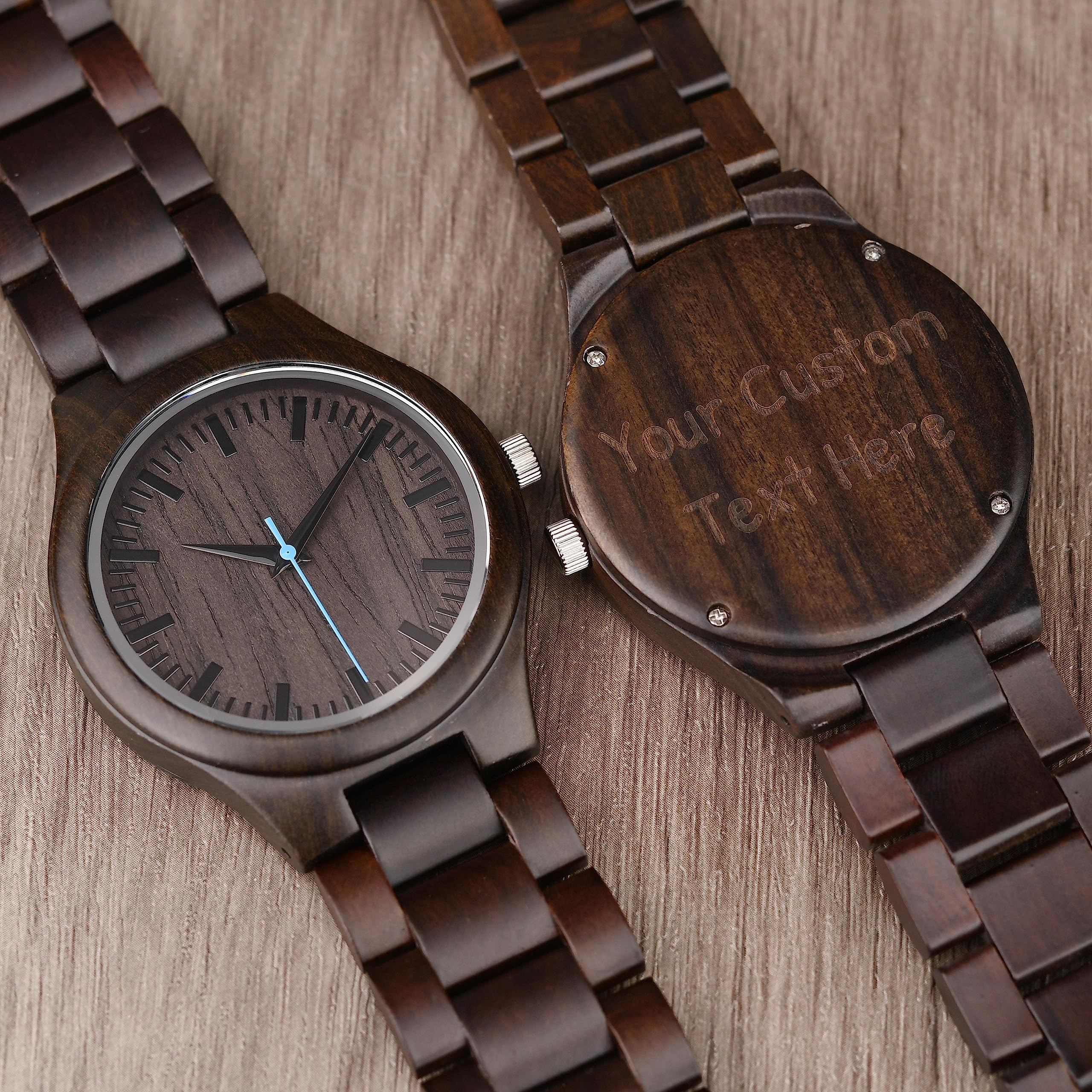 Personalized Engraved Ebony Wood Watch for Men - Custom Anniversary, Birthday Gift for Husband, Boyfriend, Groomsman - Perfect for Weddings, Special Occasions & Everyday Wear