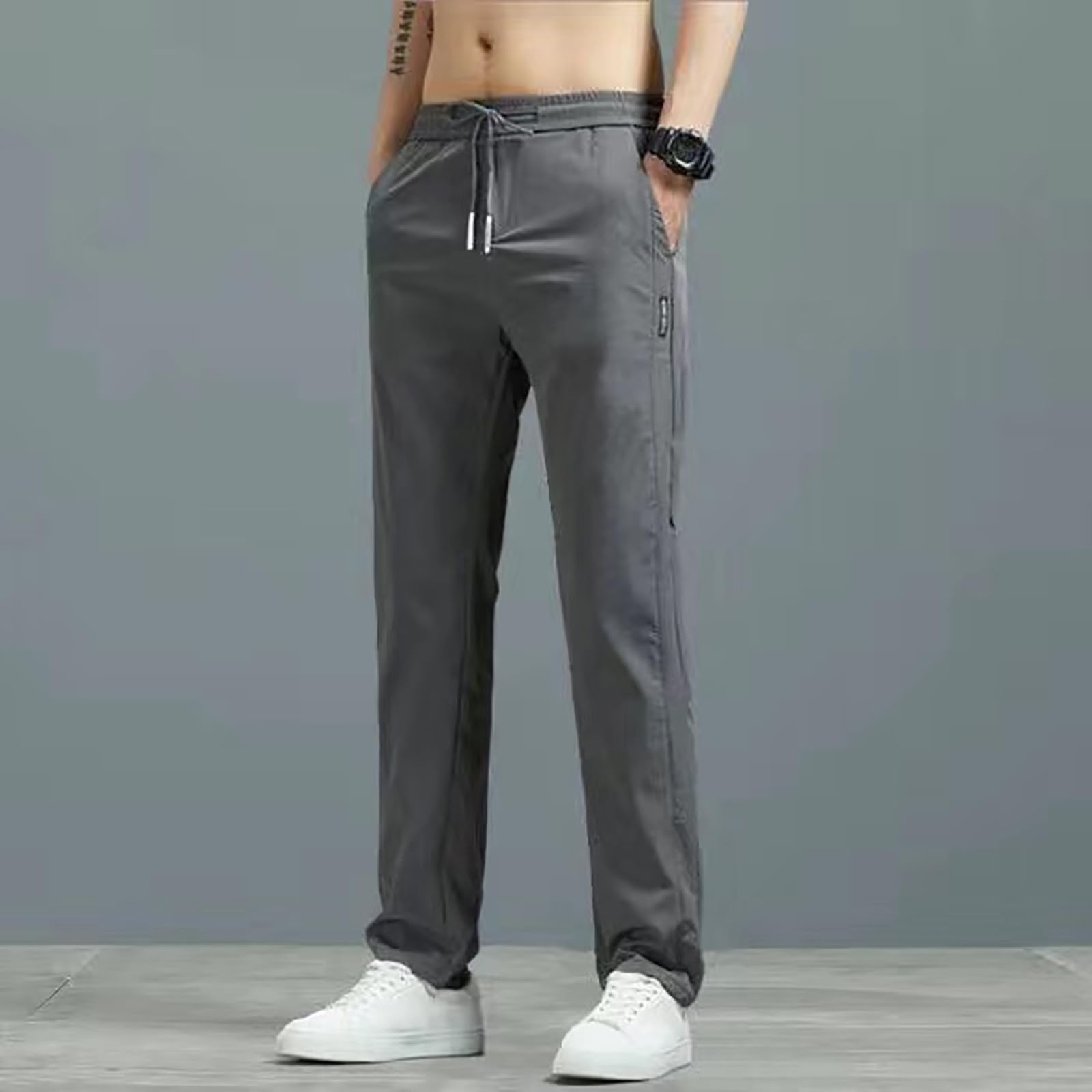 Men's Cargo Pants with Deep Pockets - Loose Fit Casual Drawstring Jogging Pants in White | Perfect for Outdoor Activities, Work & Travel