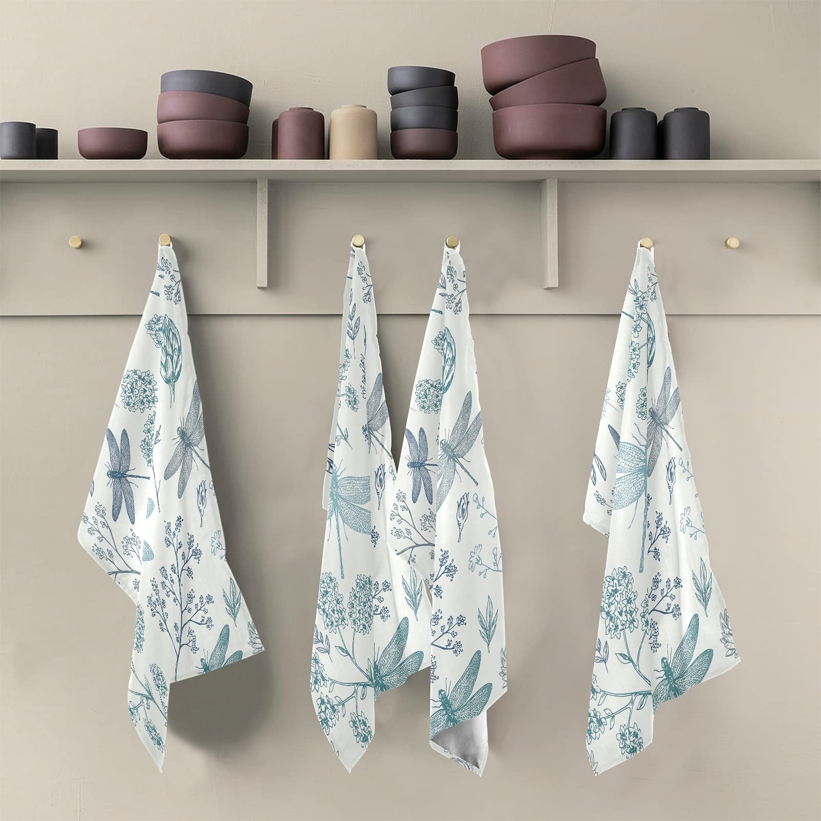 ALAZA Dragonfly Decorative Kitchen Dish Towels Set of 4 - Soft, Absorbent Hand Towels for Cooking, Cleaning & Home Decor - 18 x 28 Inch Dishcloths - Perfect for Kitchen, Dining & Gift Giving