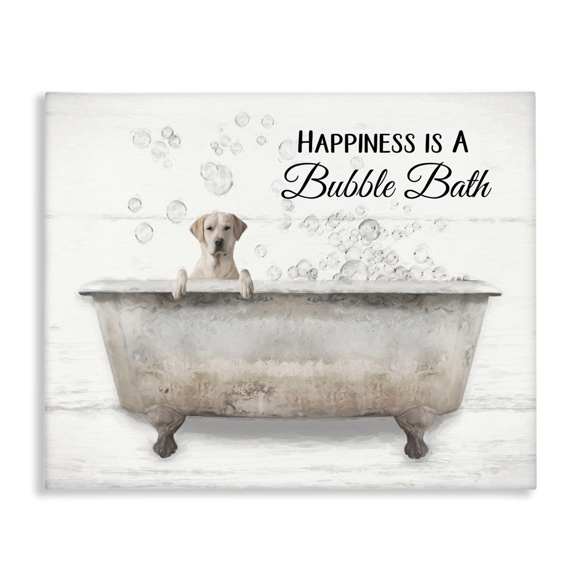 Stupell Industries 'Happiness Is A Bubble Bath' Dog in Tub Wall Art - Funny Bathroom Decor for Dog Lovers, Perfect for Bathroom, Nursery or Pet Room Decor