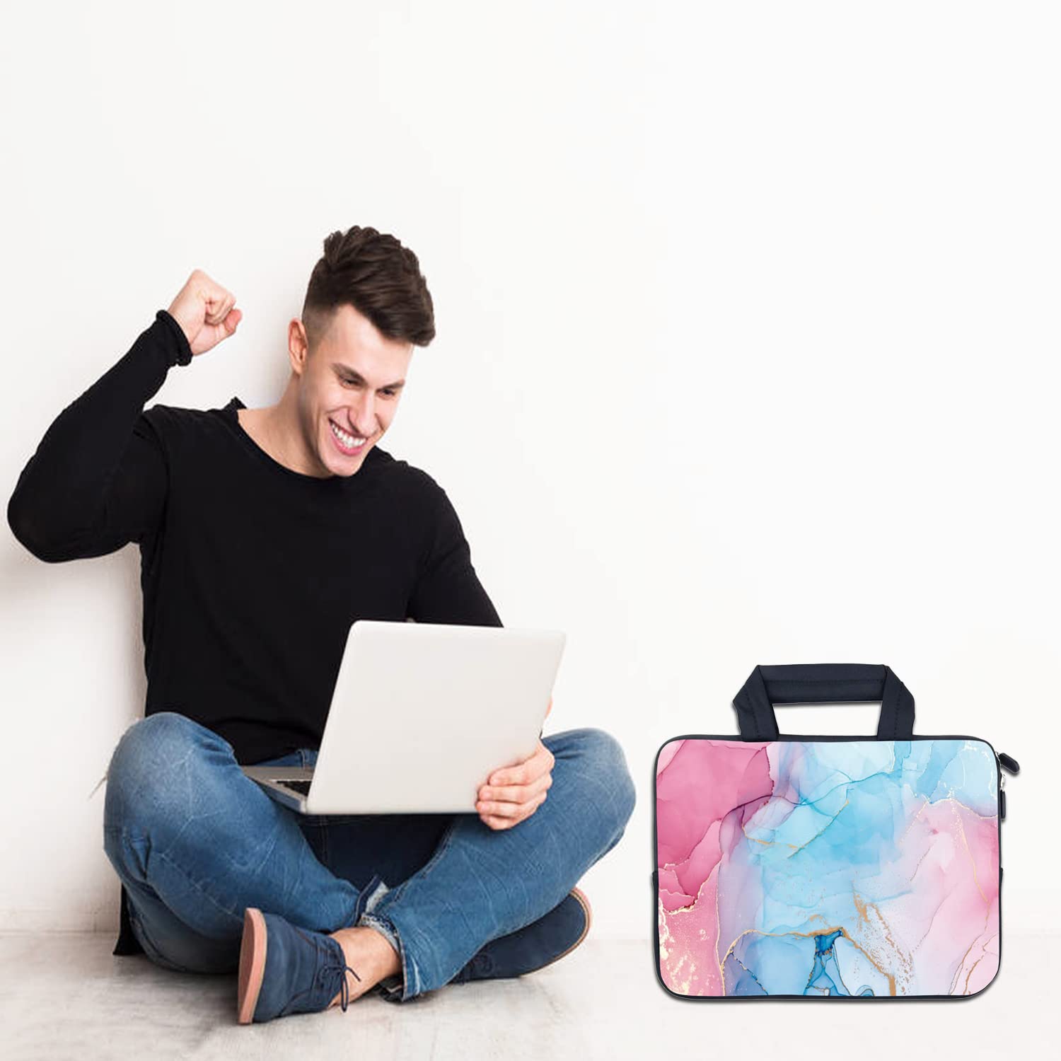 Amary 11.6-12 Inch Neoprene Laptop Sleeve with Handle - Protective Carrying Case for MacBook Air, Chromebook, HP, Dell, Lenovo & Asus Ultrabooks - Lightweight Tablet Cover for Men & Women (Marble Design) - Perfect for Office, School, Travel & Commuting