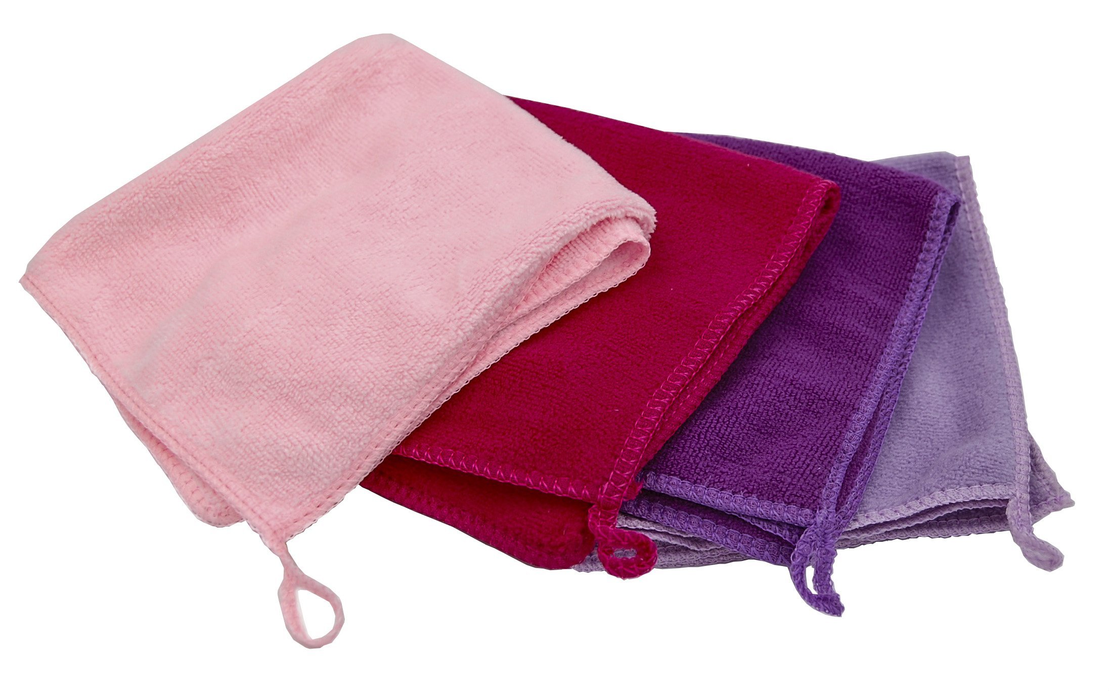 EcoSol Designs - 12x12 Inch Microfiber Cleaning Towels Set of 4 | Ultra Soft, Thick & Quick Dry | Perfect for Car Detailing, Kitchen Cleaning, Gym & Office Use | Dark Pink, Light Pink, Purple & Lavender