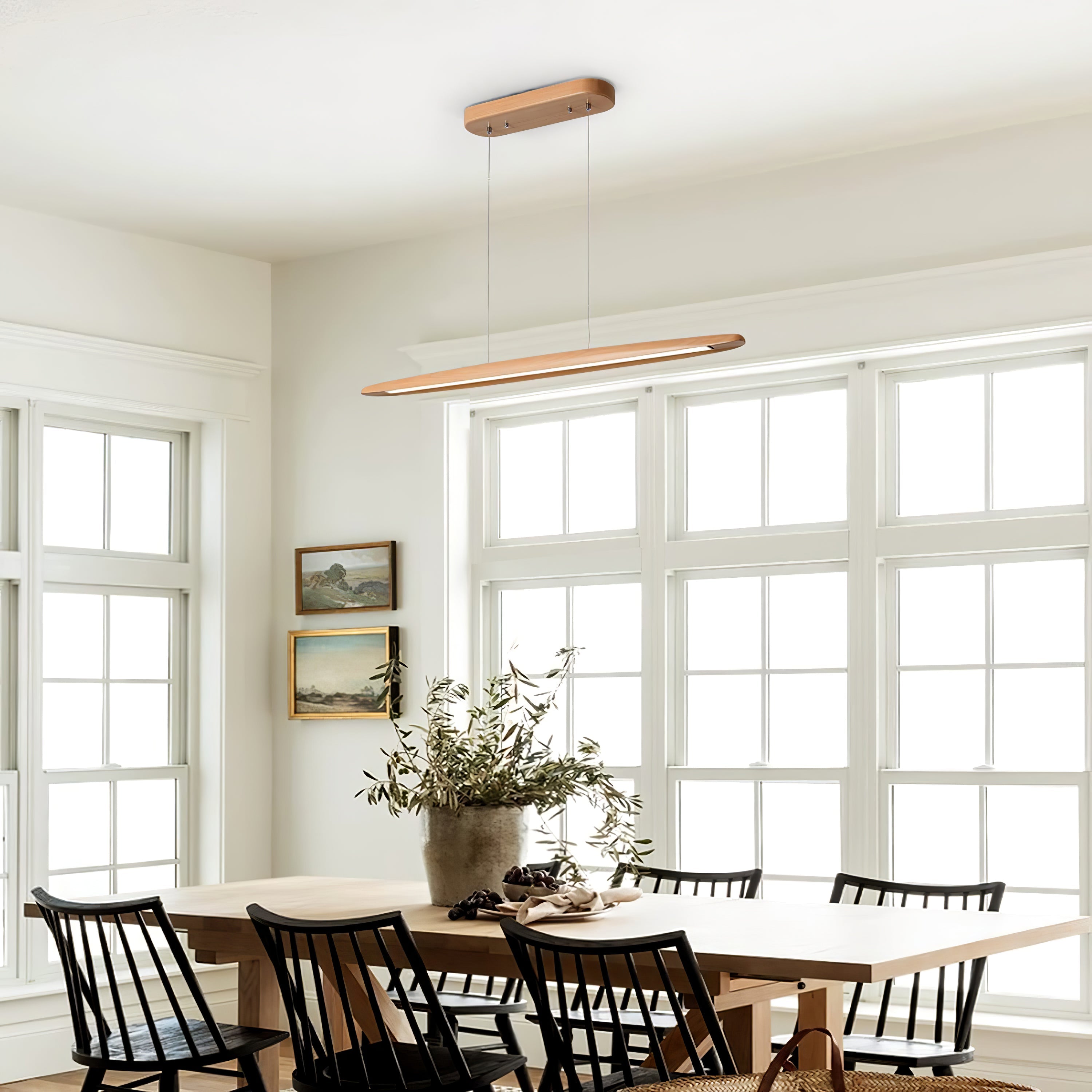 Modern Wooden Horizontal Pendant Light Fixture - Farmhouse & Industrial Style Ceiling Lighting for Kitchen Island, Dining Room, Bar Counter