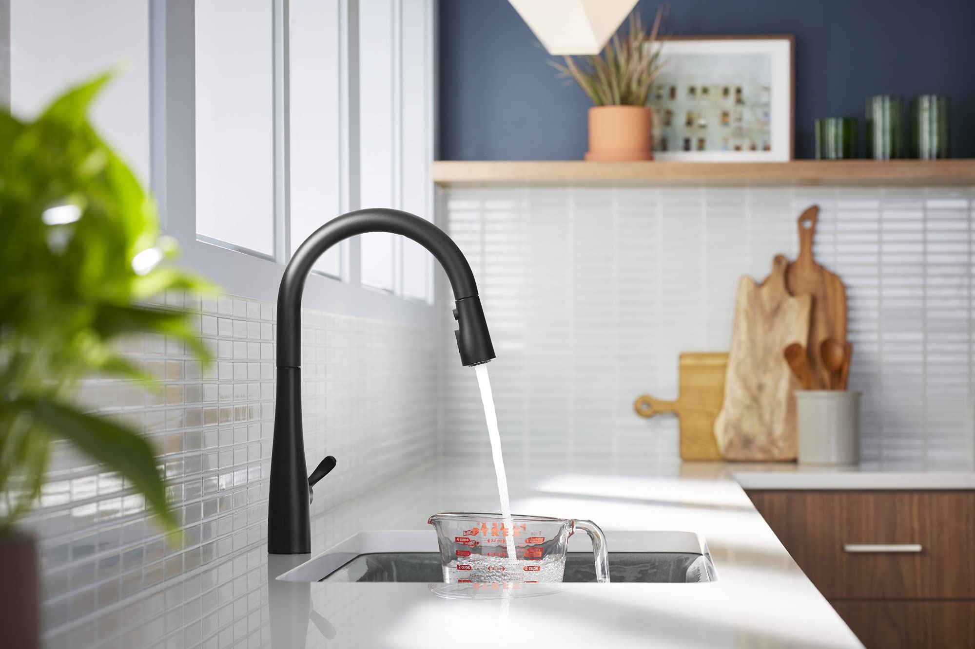 KOHLER Simplice Pull Down Kitchen Faucet with 3-Spray Function - Matte Black Finish (Model K-596-BL) | Ideal for Modern Kitchens, Dishwashing & Food Prep