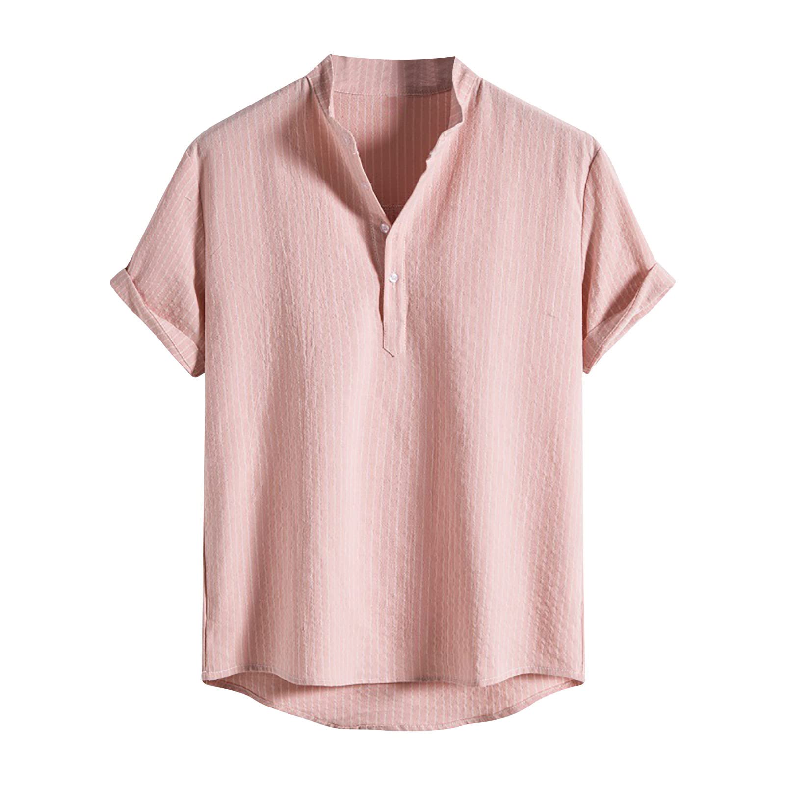 Men's Striped Henley Shirt Short Sleeve Cotton Blend Casual T-Shirt for Summer - Breathable Button Up Top for Dads | Perfect for Outdoor Activities, Beach Trips & Casual Wear