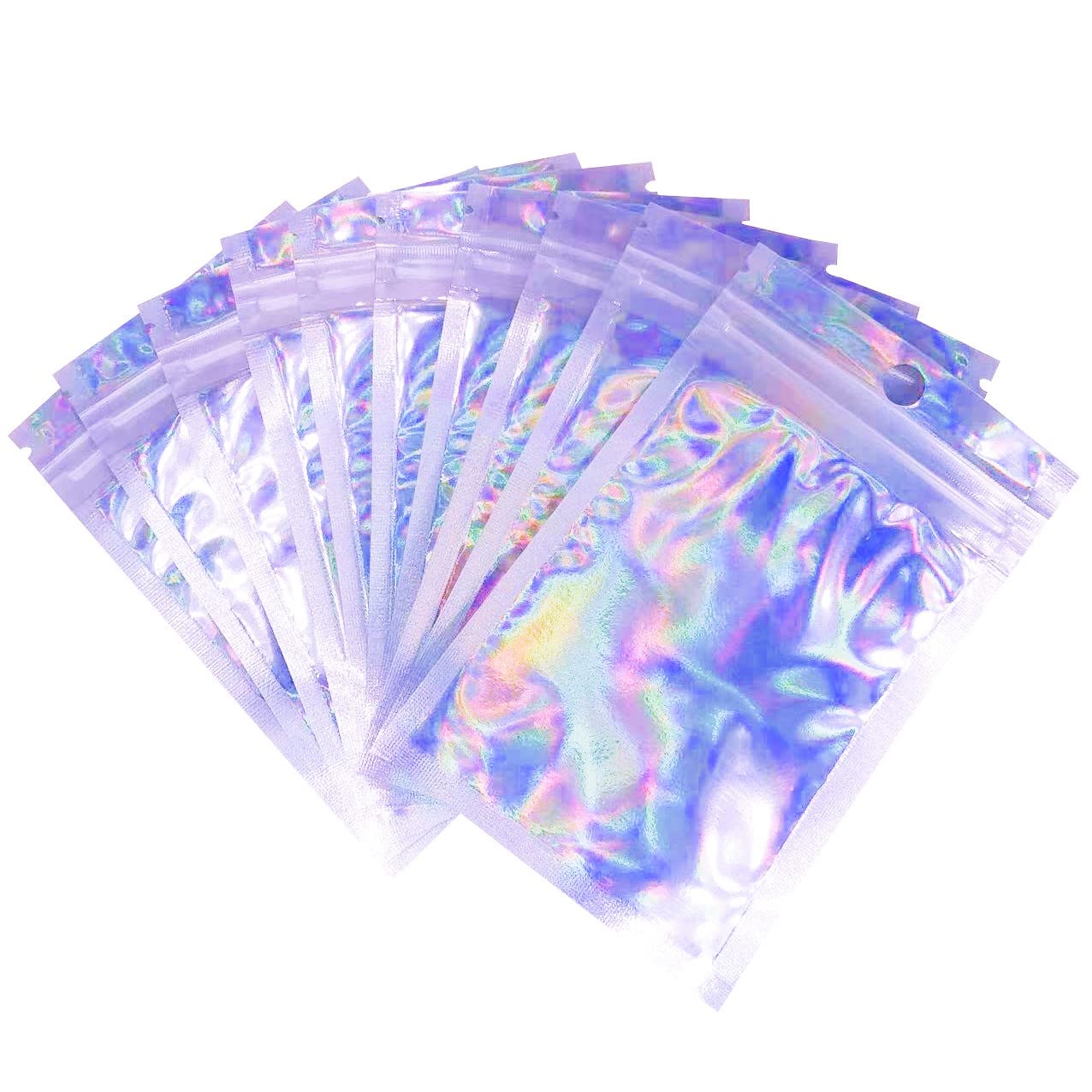 100PCS Reusable Zip Lock Sealing Bags - Double Sided Holographic Smell Proof Storage Bags (3x4 Inch) for Food, Snacks, Jewelry & Travel Essentials | Airtight & Leakproof Foil Pouch Bags for Kitchen, Office & Organizing