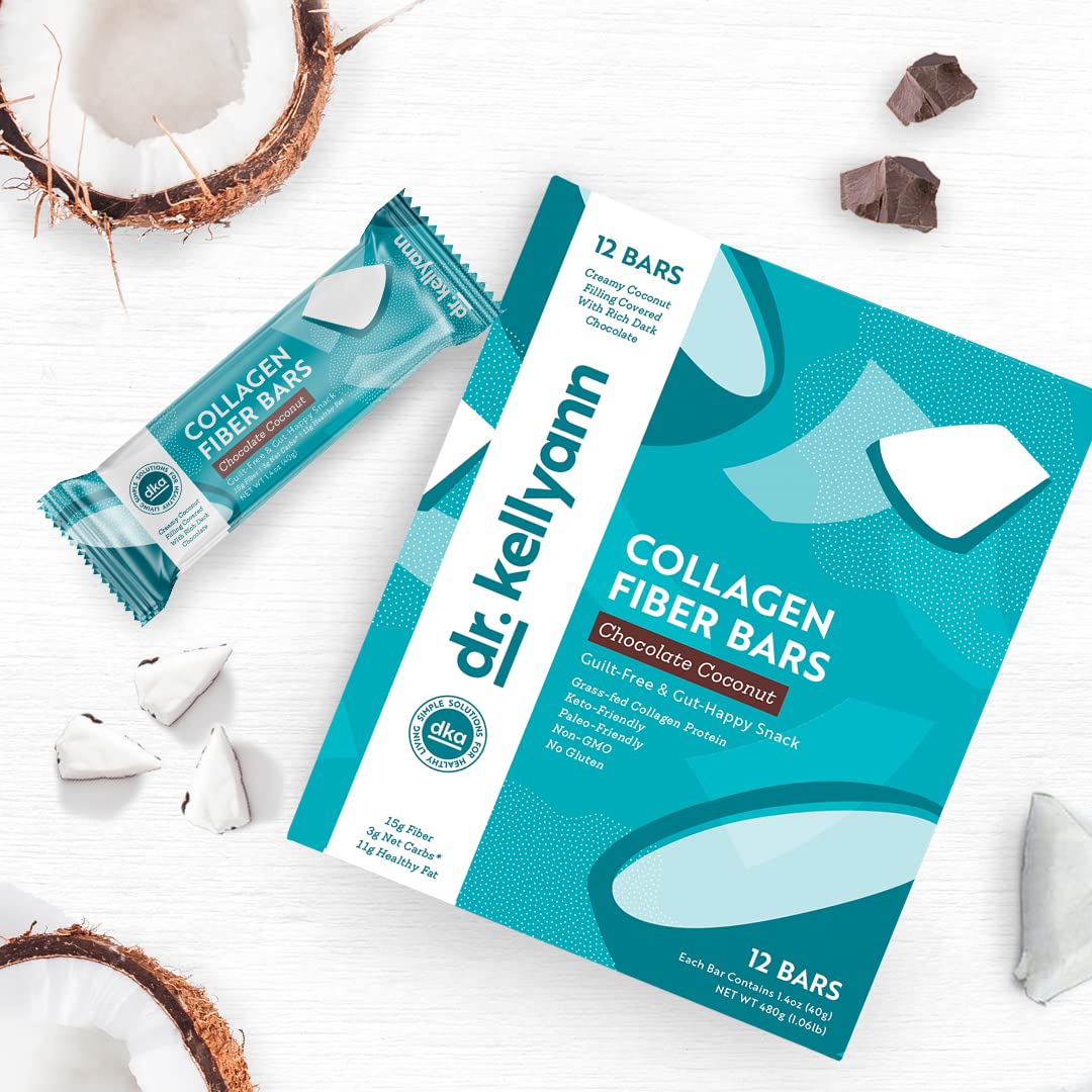 Dr. Kellyann Keto Collagen Fiber Bar - 12 Pack | High Fiber Low Carb Snack Bars | Gluten Free, Keto & Paleo Friendly | Perfect for Weight Loss, On-the-Go Energy & Healthy Lifestyle