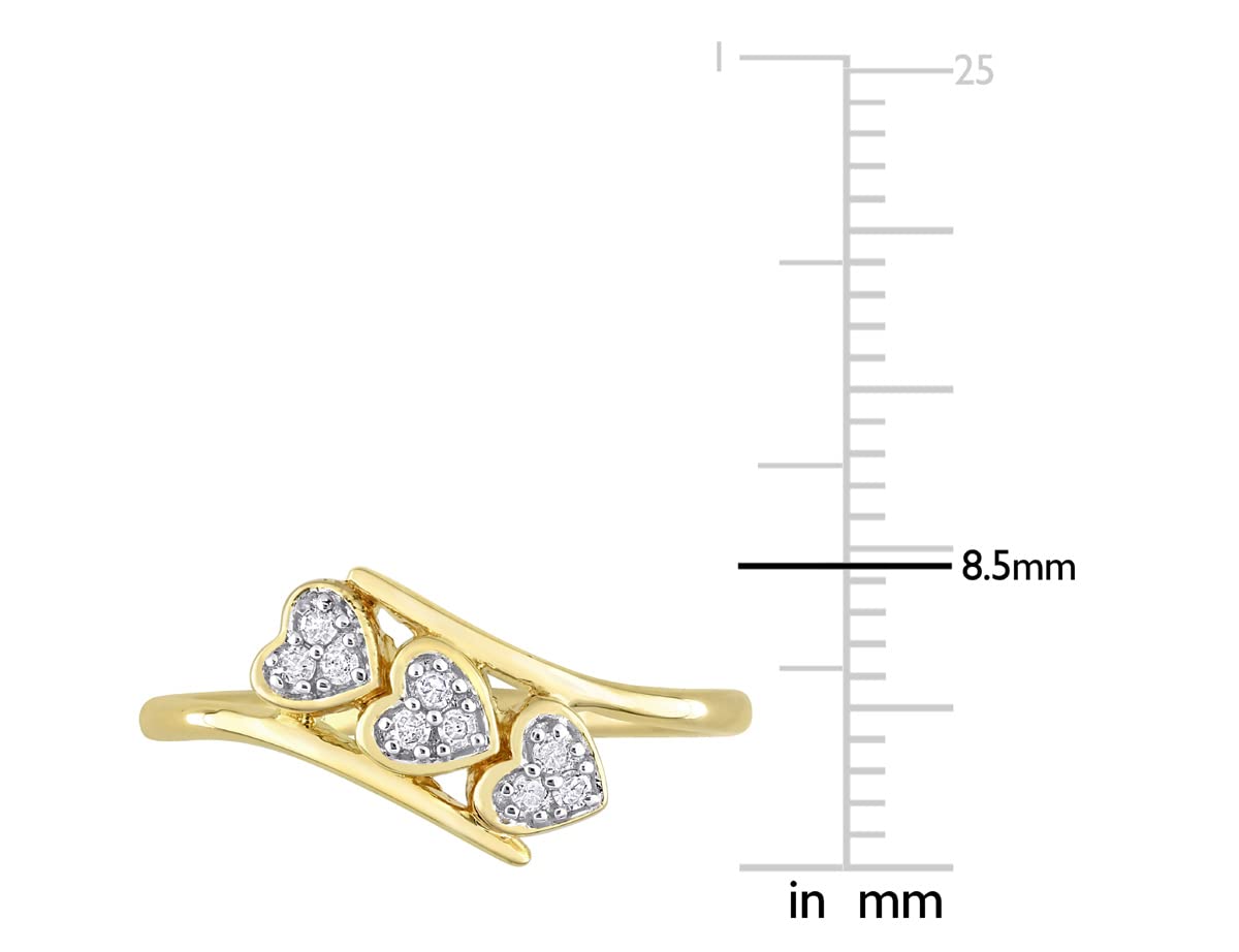 1/10 Carat (CTW) Diamond Triple Heart Bypass Promise Ring in Yellow Plated Silver - Romantic Gift for Anniversary, Engagement & Valentine's Day