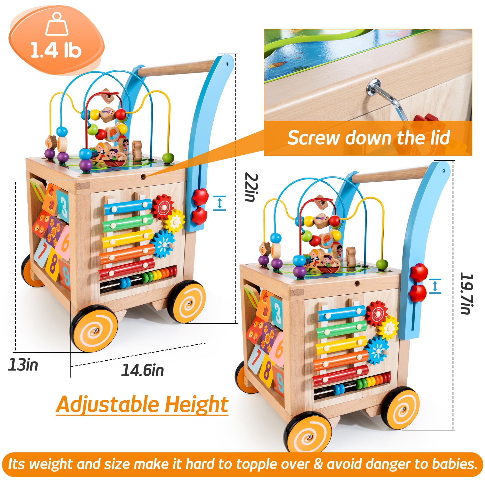 **9-in-1 Wooden Baby Walker & Activity Cube – Adjustable Sit-to-Stand Learning Toy for Toddlers, Push & Pull Early Educational Toy for Boys & Girls – Perfect for Playtime, Learning & Motor Skill Development**