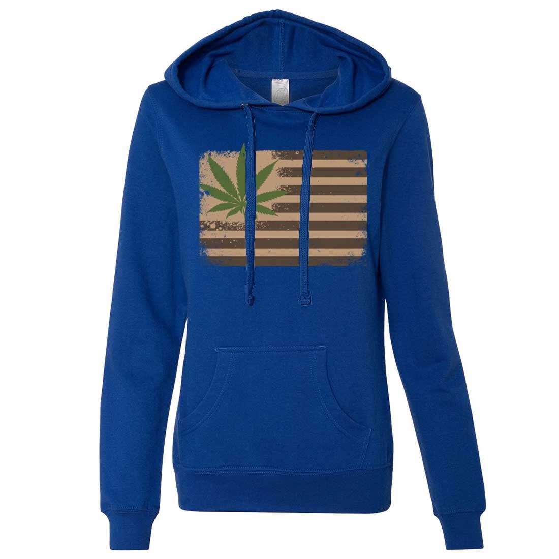 Pot Leaf Hemp Flag USA Women's Lightweight Fitted Hoodie - Dolphin Shirt Co | Perfect for Festivals, 420 Celebrations & Casual Streetwear
