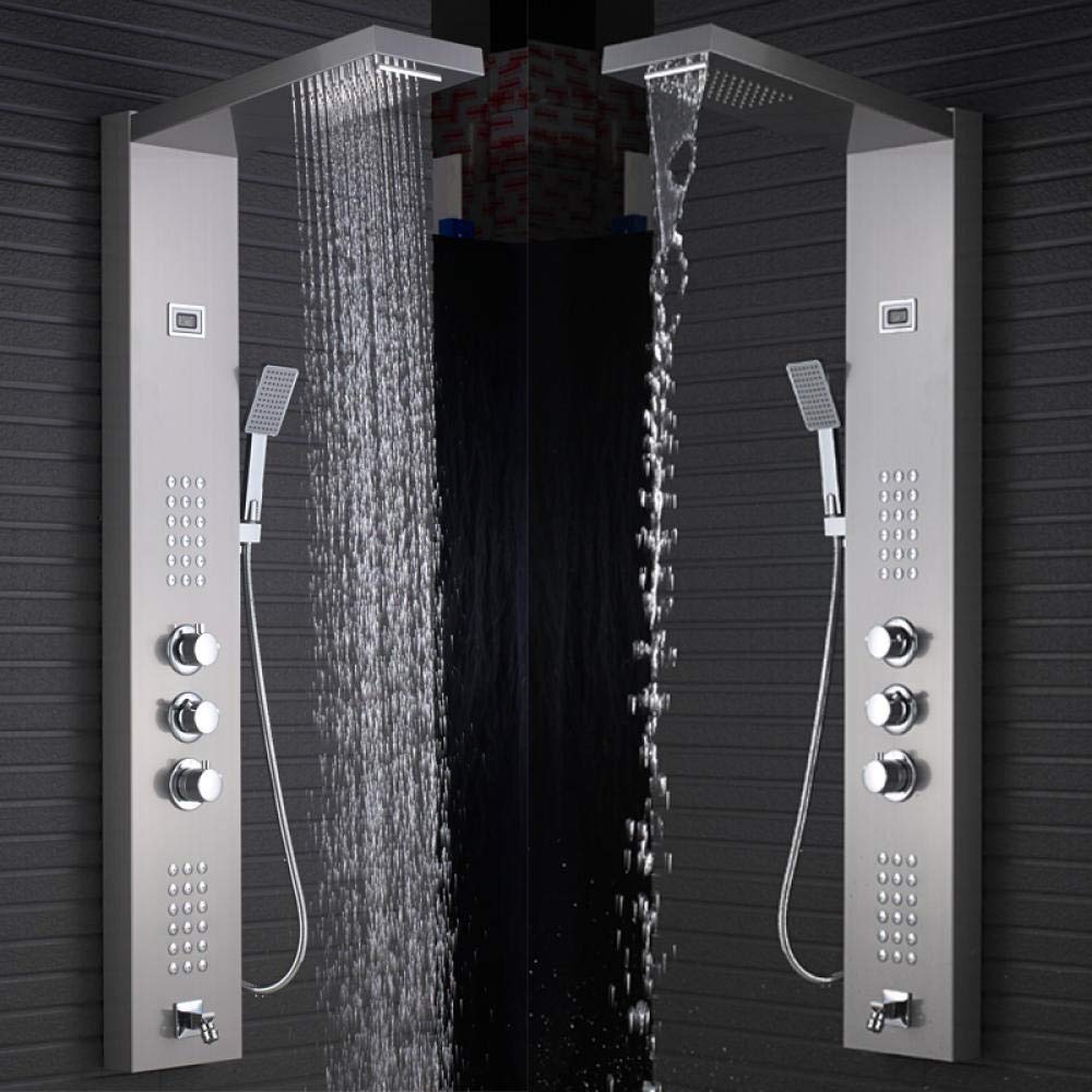 Brushed Nickel Wall Mounted Bathroom Shower Panel with Adjustable Plastic Hand Shower - Perfect for Modern Home Spa Experience and Luxury Bathroom Upgrade