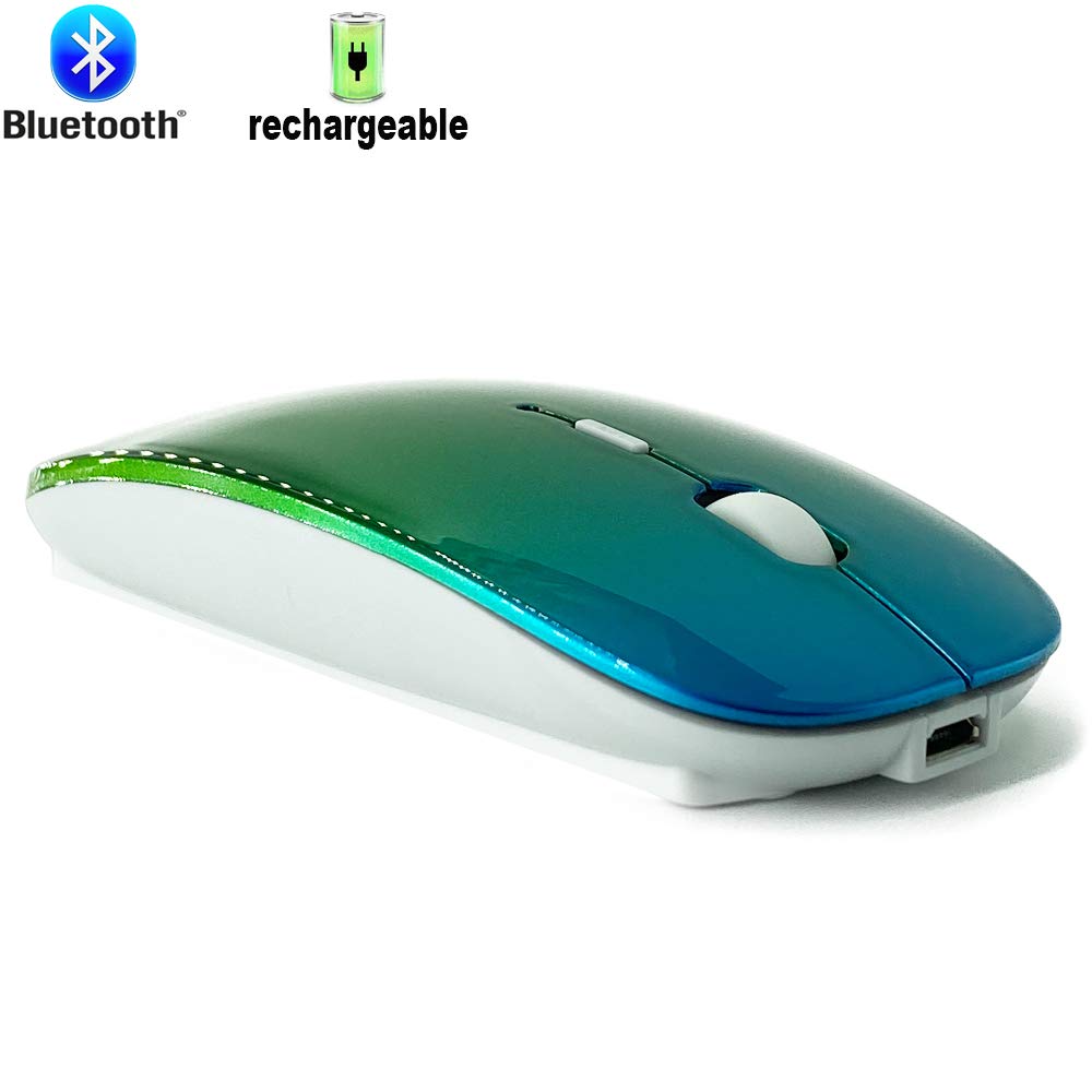 Rechargeable Bluetooth Mouse for MacBook, MacBook Air, MacBook Pro, iPad - Wireless Mouse for Laptop, Notebook, PC, Chromebook (BT/A Green-Blue) - Perfect for Work, Travel, and Home Office Use