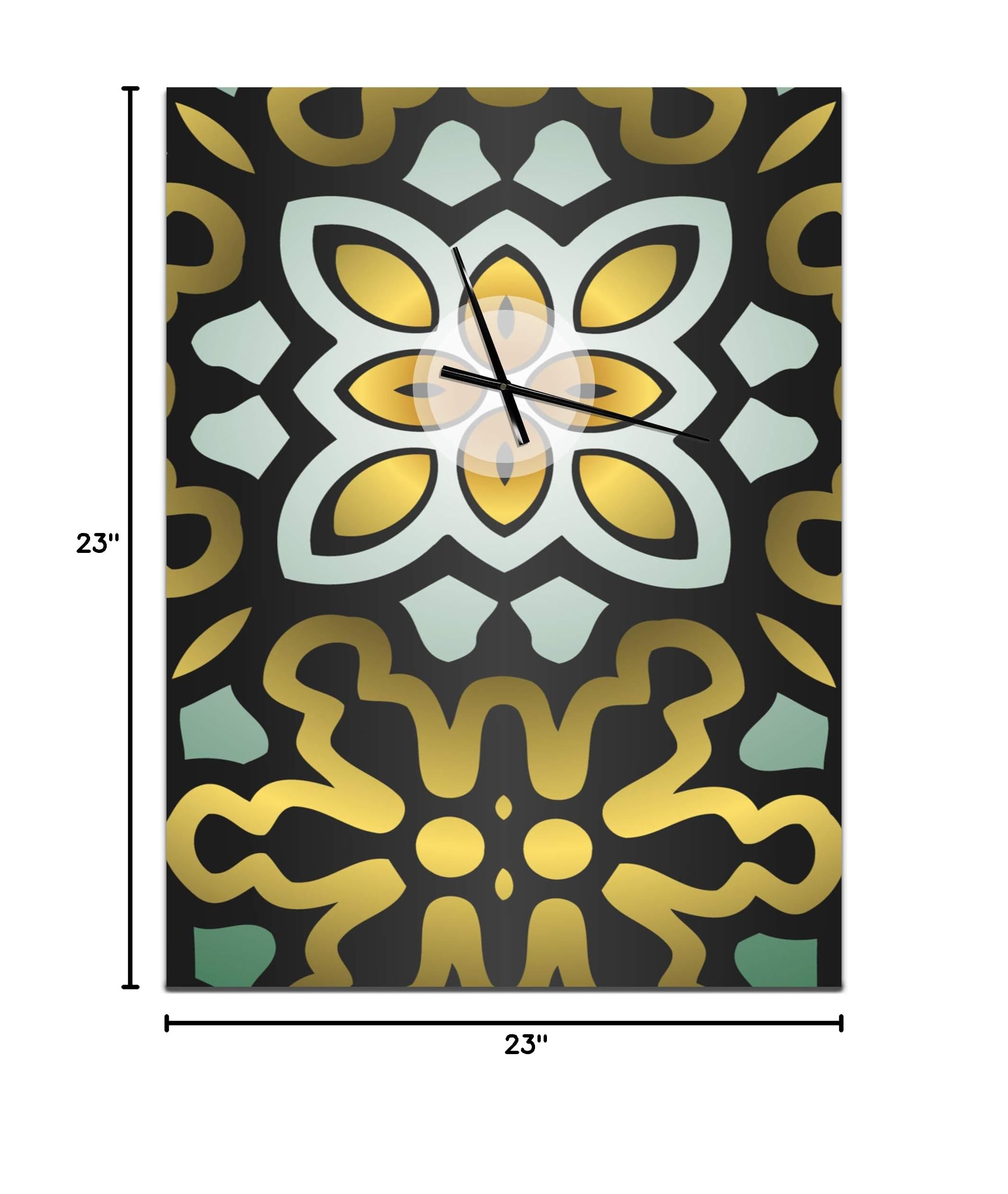 Modern Gold Round Wall Clock with Ethnic Floral Geometric Design - Elegant Home Decor for Living Room, Bedroom & Office | Perfect Gift Idea