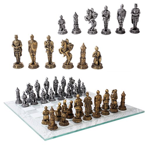 Medieval Chess Set with Glass Board - Knights & Kings Theme for Game Night