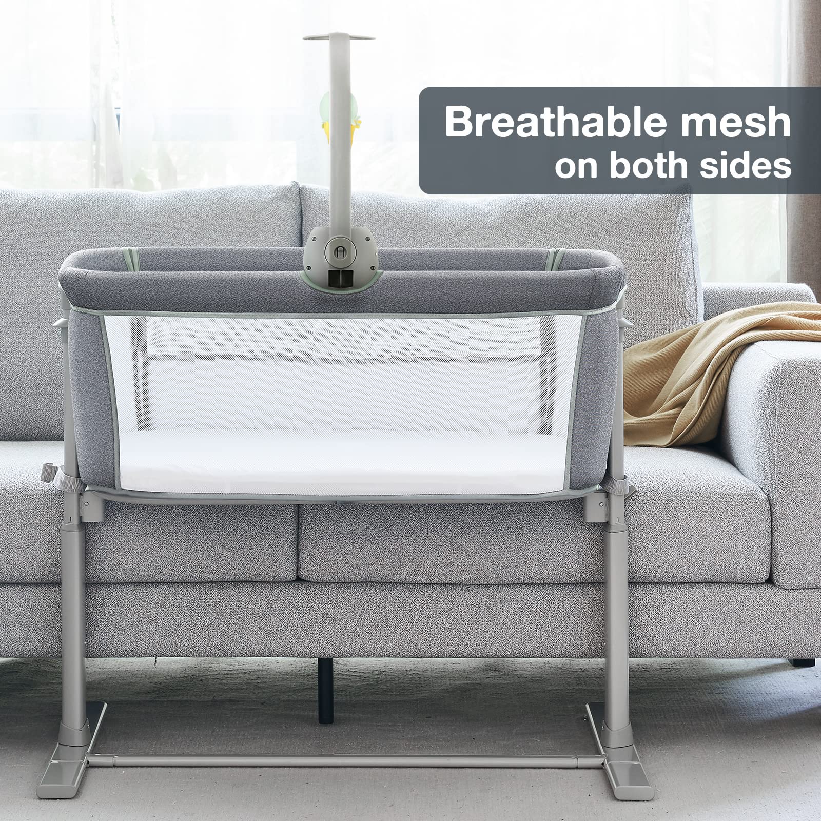 RONBEI Adjustable Baby Bassinet Bedside Sleeper - Easy to Assemble Newborn Crib with Height Adjustment for Safe Co-Sleeping | Perfect for Nursery, Bedroom & Travel Use