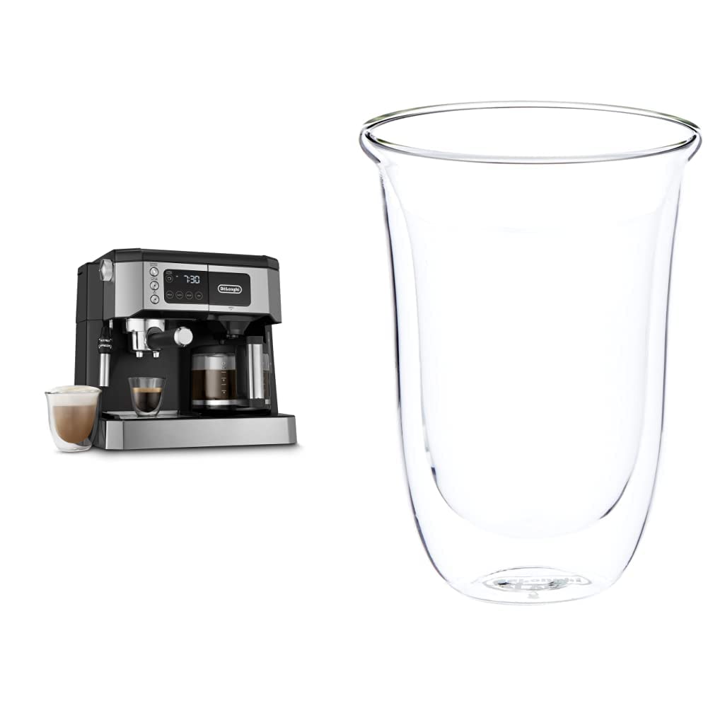 De'Longhi All-in-One Coffee Maker & Espresso Machine with Adjustable Milk Frother - Includes 2 Double Walled Thermo Latte Glasses - Perfect for Home Baristas & Coffee Lovers - Ideal for Morning Brews, Entertaining Guests & Coffee Shops