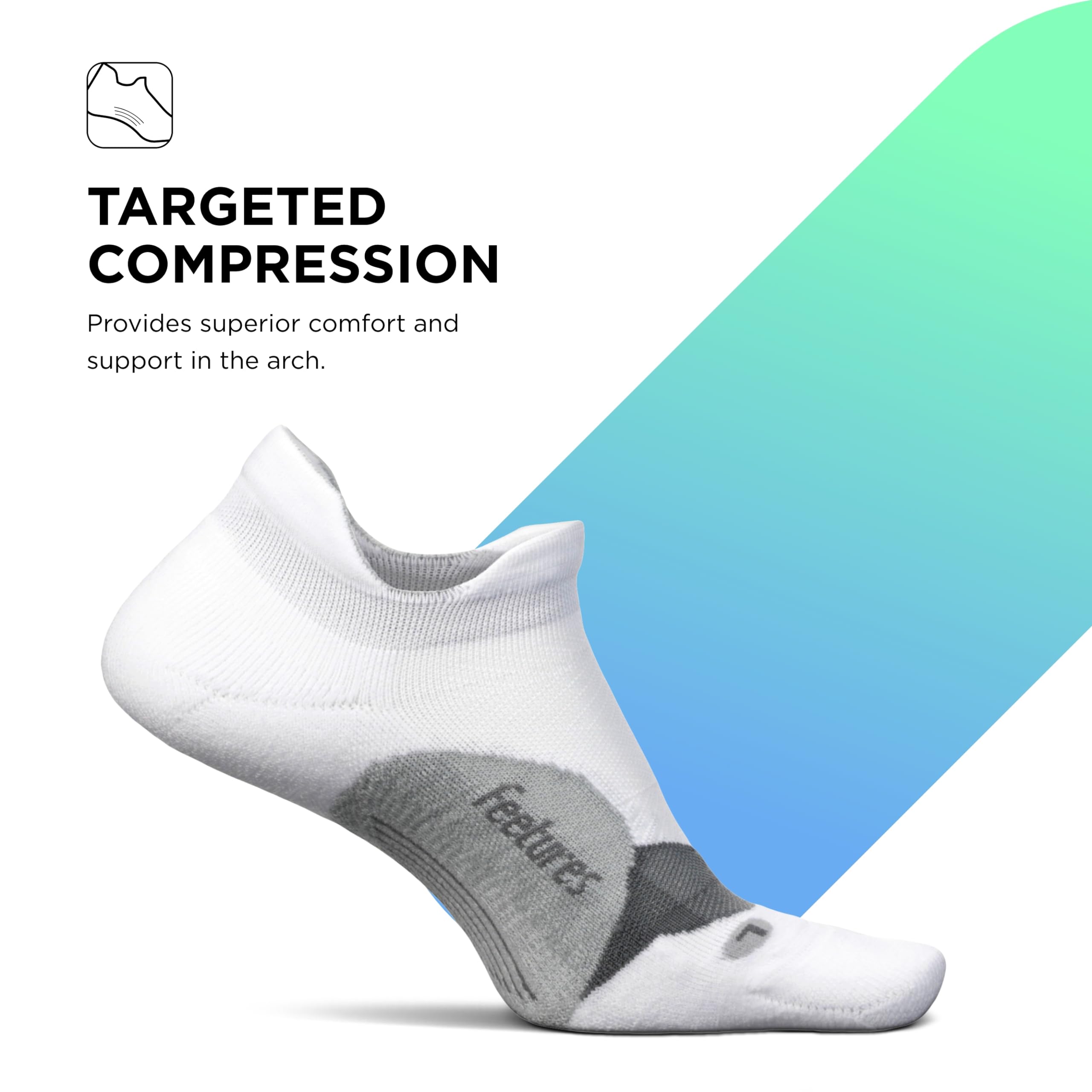 Feetures Elite Light Cushion No Show Tab Ankle Socks - Breathable Athletic Socks with Targeted Compression for Running, Gym & Sports - White (6 Pairs) - Perfect for Workouts, Hiking & Everyday Comfort