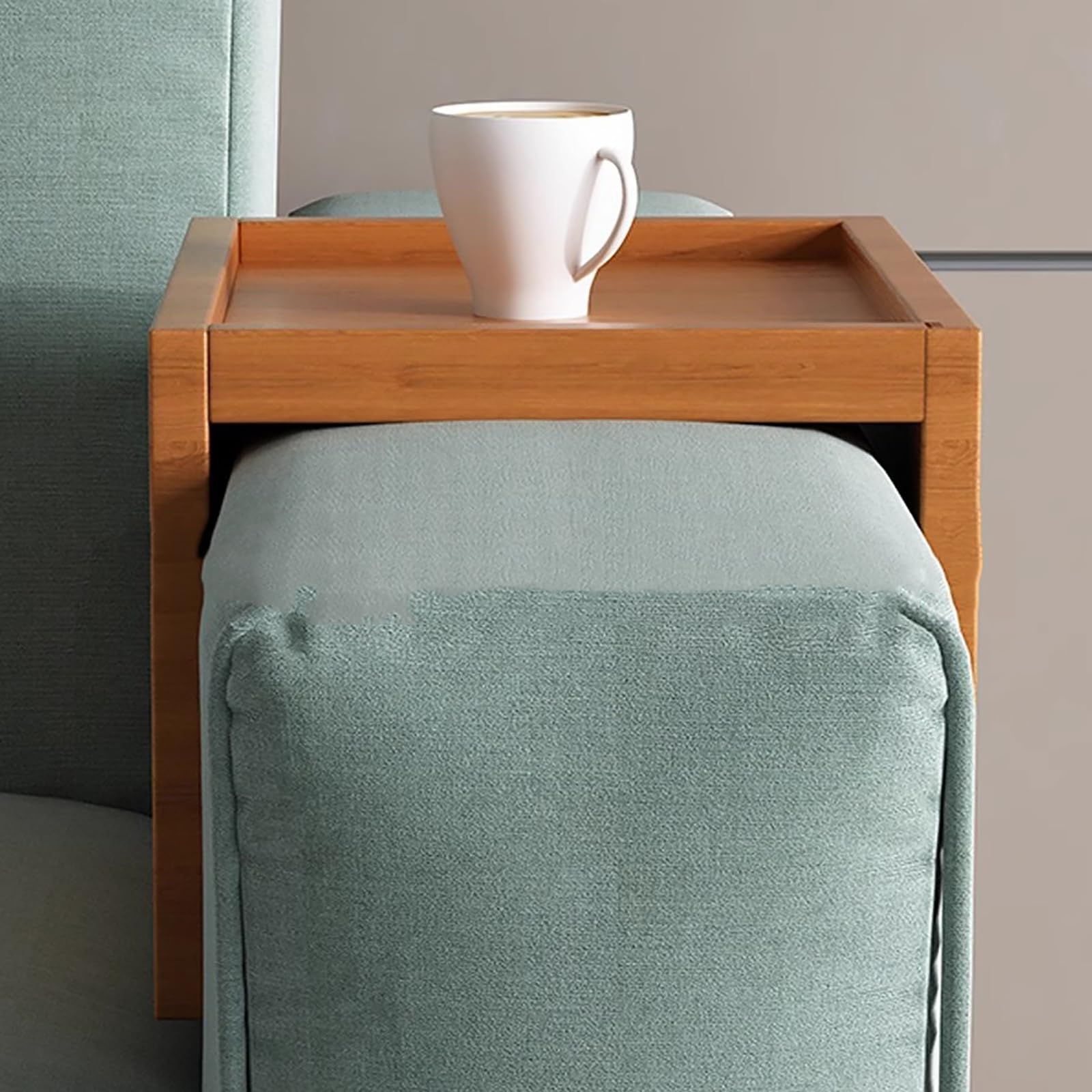 Bamboo Sofa Arm Tray Table - Couch Armrest Tray for Drinks & Snacks - Small Walnut Wood Side Table - Perfect for Living Room, Bedroom & Home Office Use
