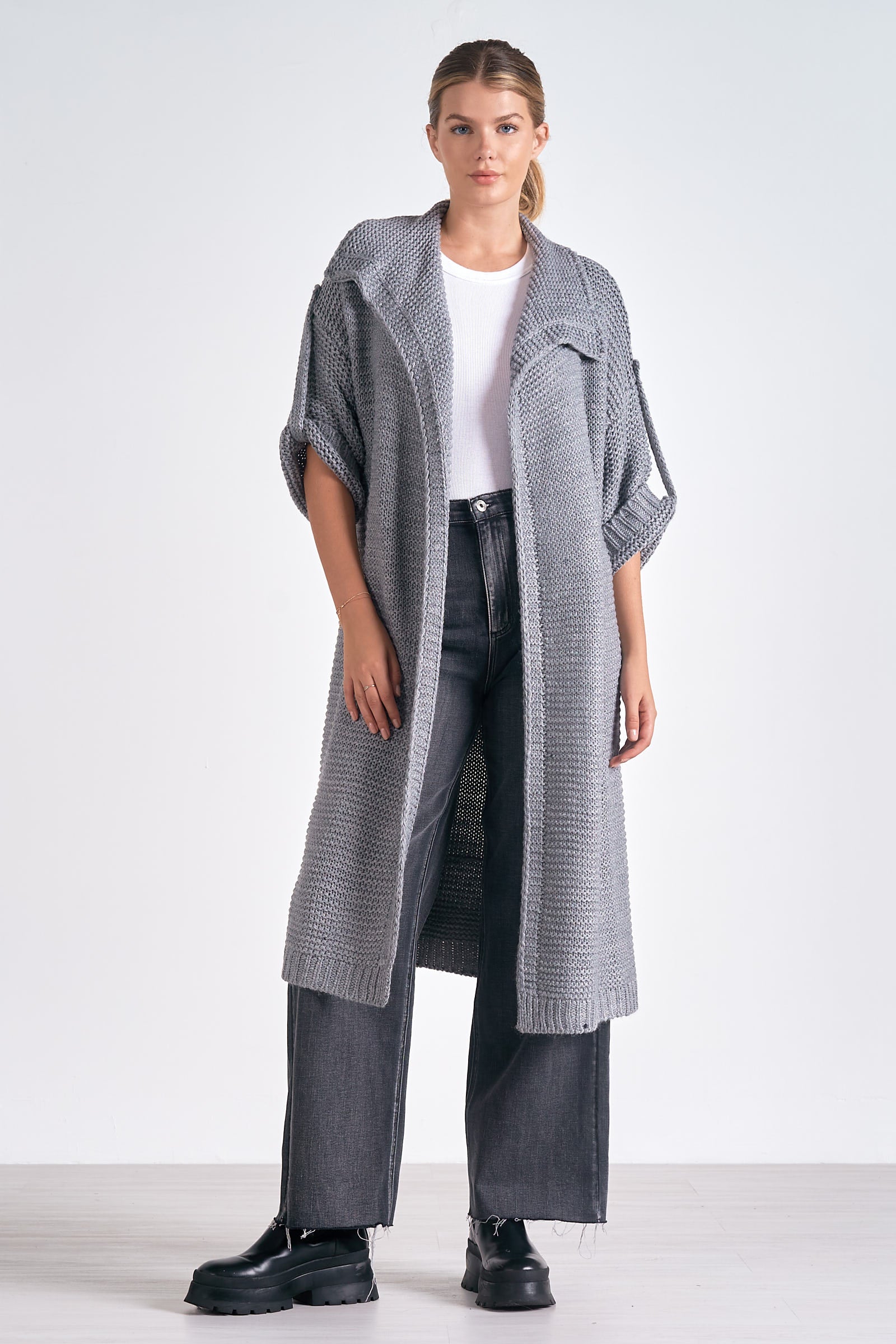 Soft & Warm 3/4 Sleeve Cardigan Sweater in Charcoal Grey - Perfect for Fall & Winter Layering