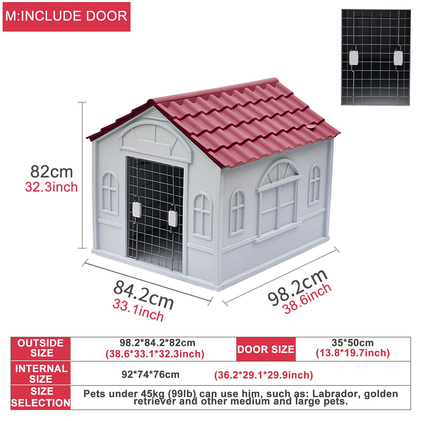 Durable Indoor & Outdoor Dog House for Small, Medium & Large Dogs - Weatherproof Pet Kennel with Ventilation, Easy to Clean (Size M, Red) - Perfect for Backyard, Patio, or Garage Use