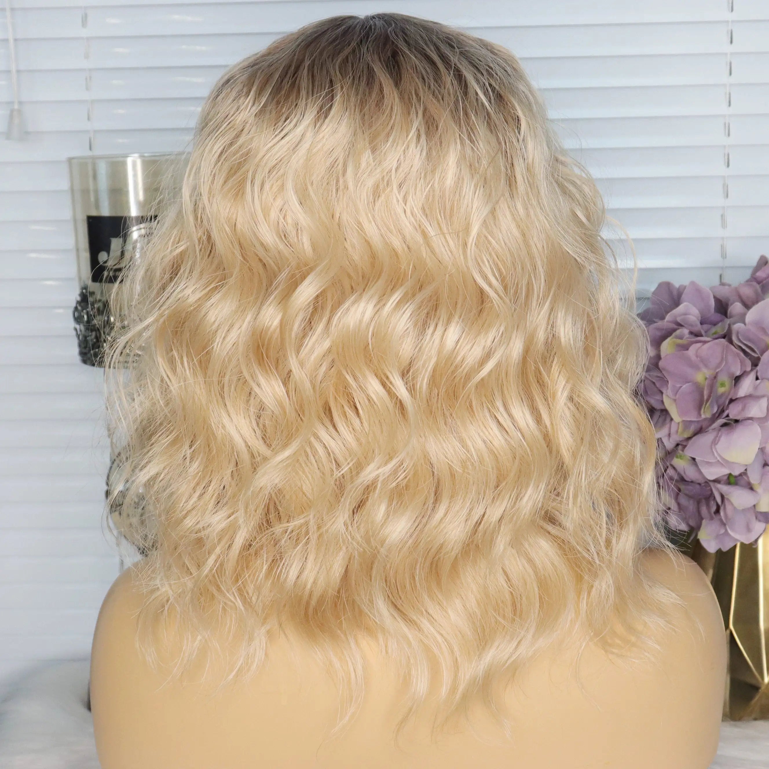 Delila Ombre Blonde Wavy Hair Bob Wig With Bangs - Natural Looking Synthetic Hairpiece for Women, Perfect for Cosplay, Halloween, Parties & Daily Wear