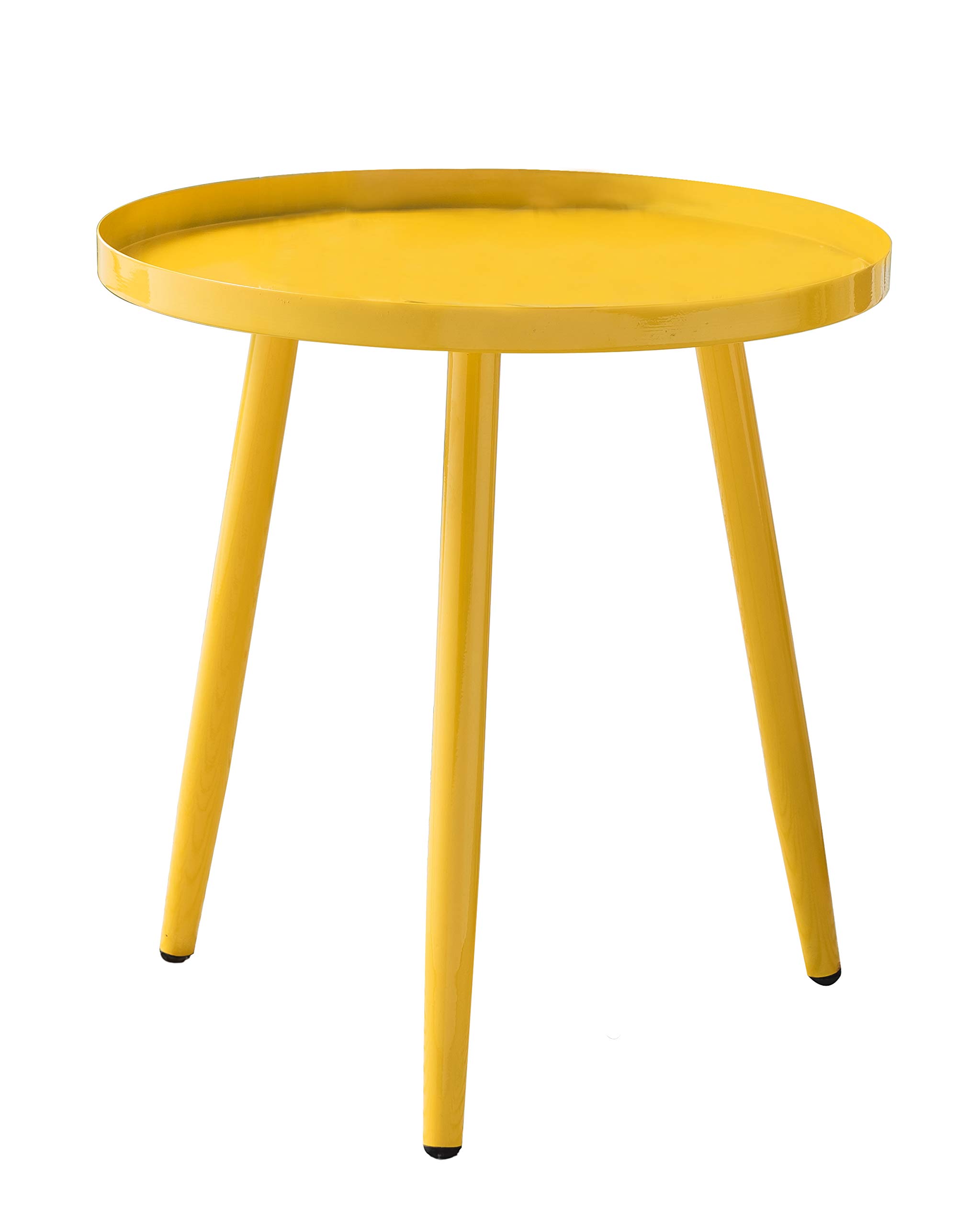 Kings Brand Furniture - Round Metal Side End Table, Nightstand Accent Table, Pedestal Plant Stand for Bedroom & Living Room - Yellow | Perfect for Small Spaces, Home Decor, and Indoor Plants