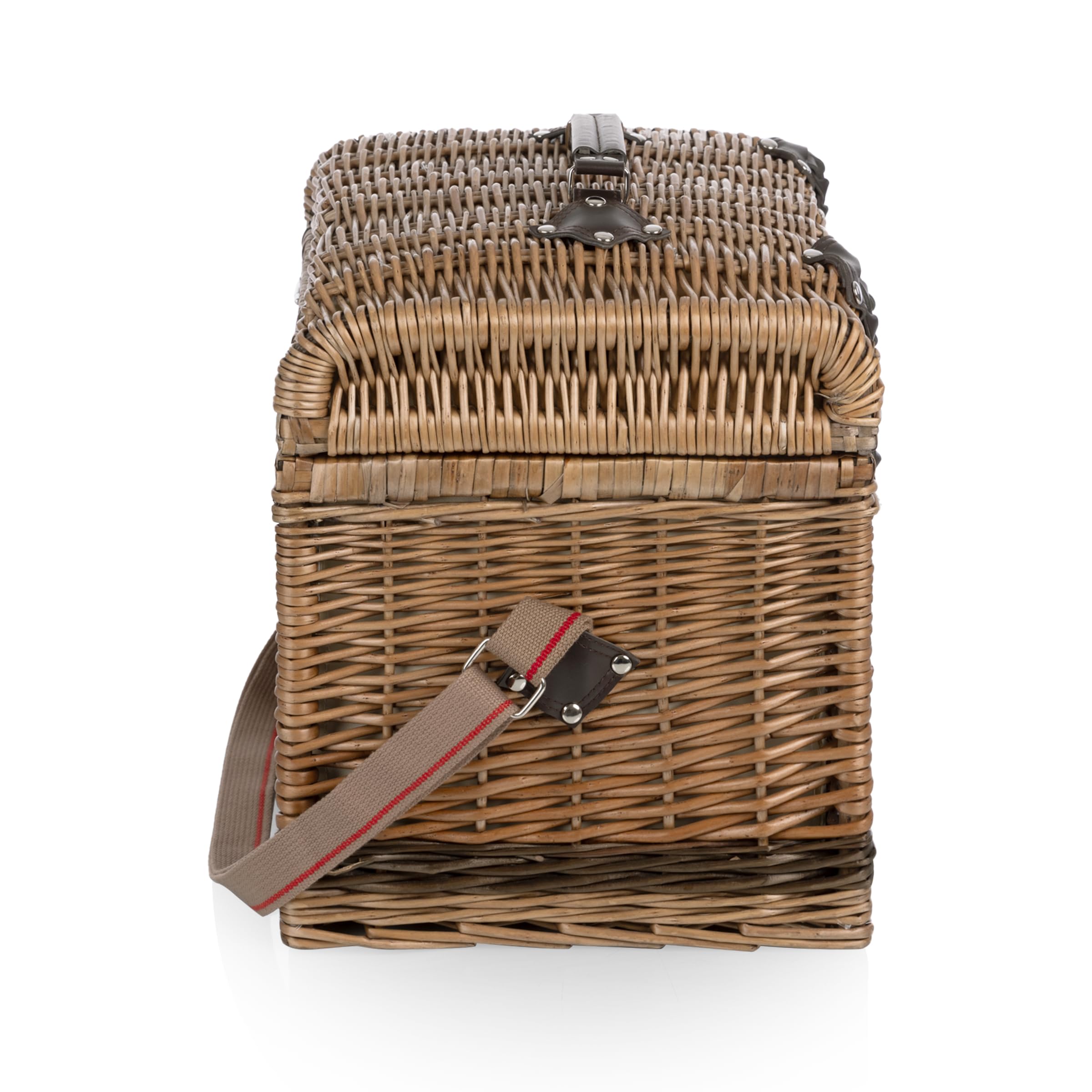 PICNIC TIME Yellowstone Picnic Basket - Moka Collection Brown with Beige & Red Accents | Perfect for Outdoor Picnics, Camping & Romantic Dates | Durable & Stylish Picnic Basket for 2-4 People
