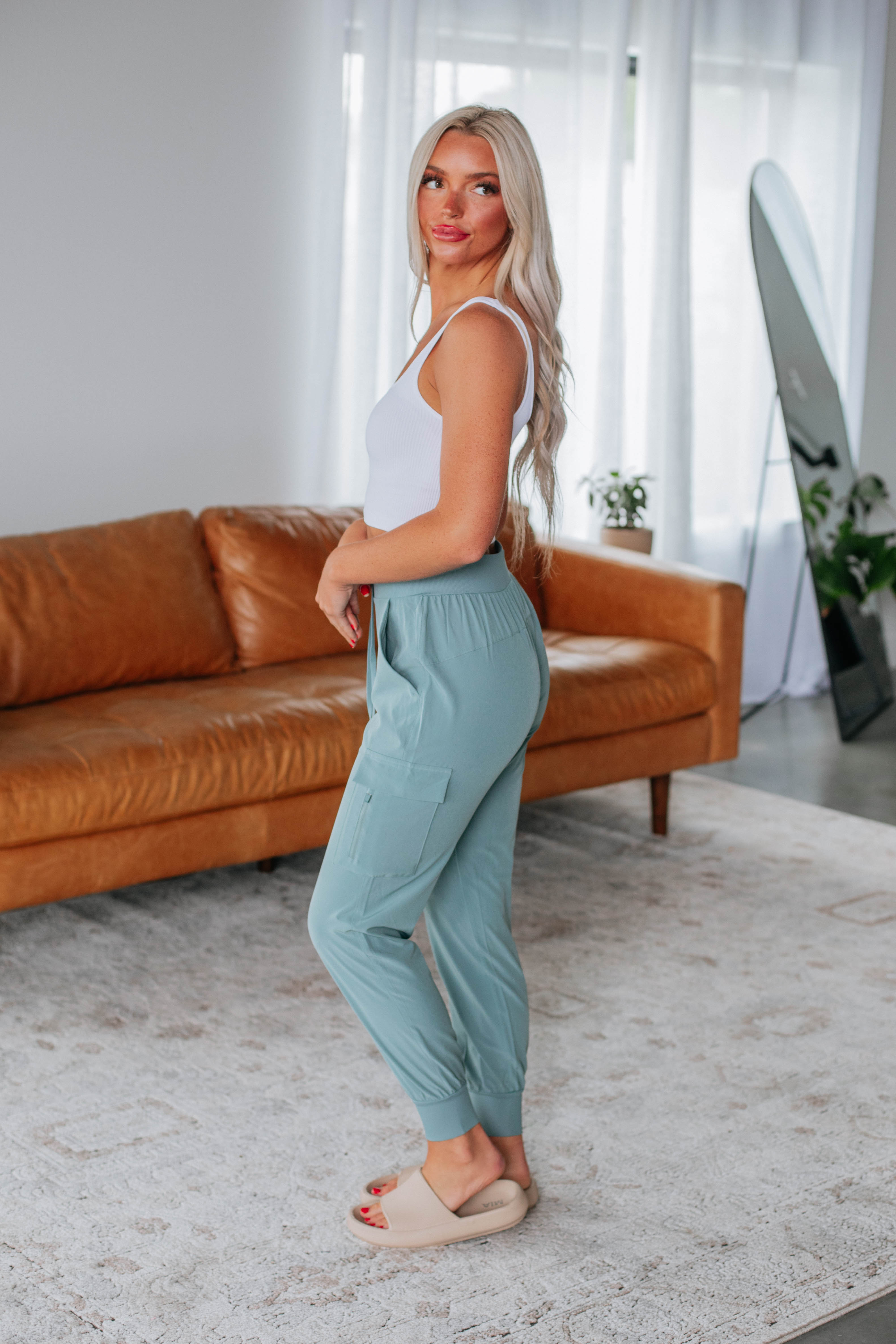 Malena Active Joggers for Women - Soft High Waist Yoga Pants with Pockets, Dusty Blue - Perfect for Running, Gym Workouts & Lounge Wear