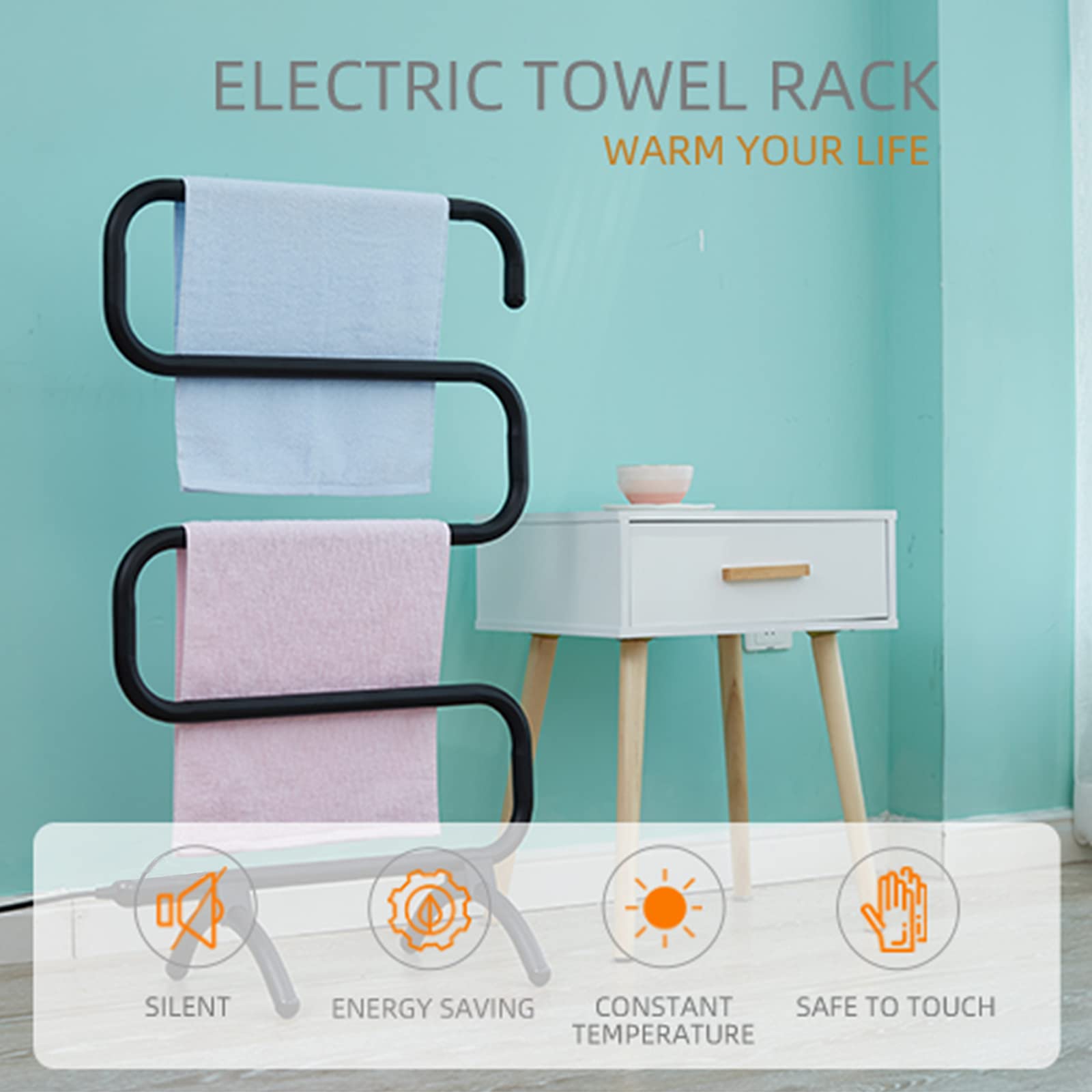 Portable Electric Towel Warmer & Drying Rack - 5-Bar Stainless Steel Heated Towel Rail with Carbon Fiber, 85W (31.5