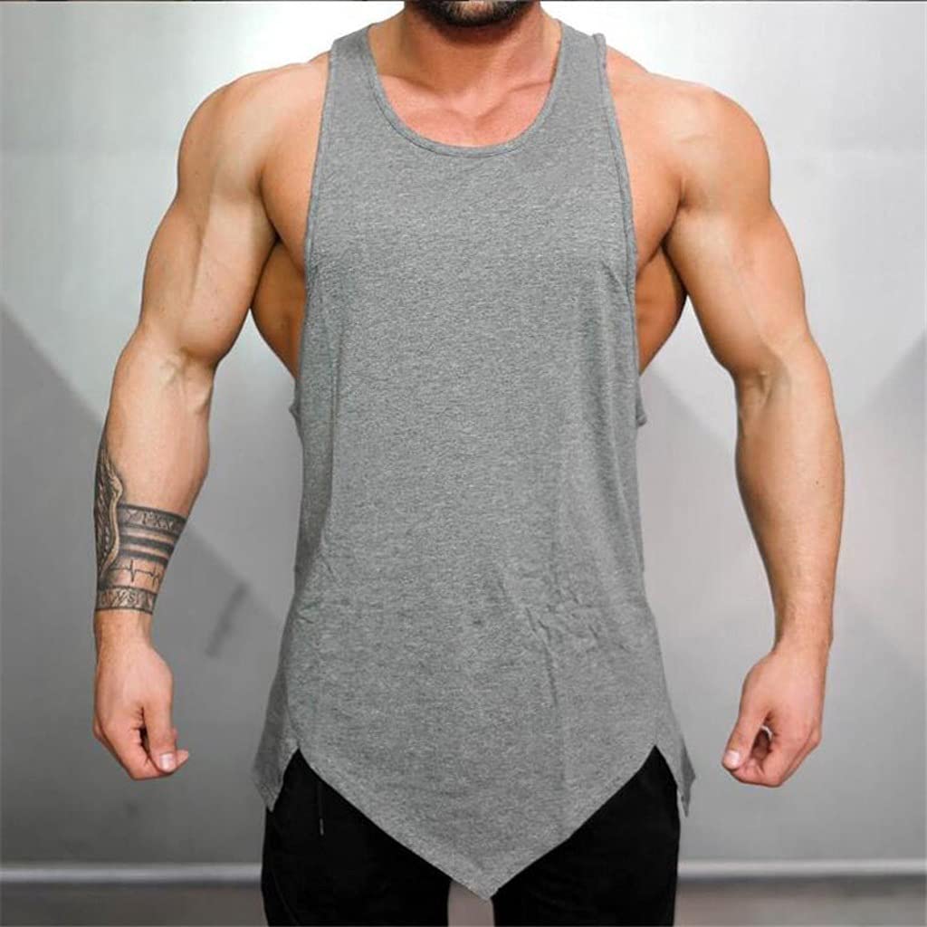 Men's Gym Stringer Tank Top - Breathable Cotton Fitness Singlet for Bodybuilding & Workouts - Sleeveless Muscle Vest for Summer Training & Casual Wear (Gray, Size L)