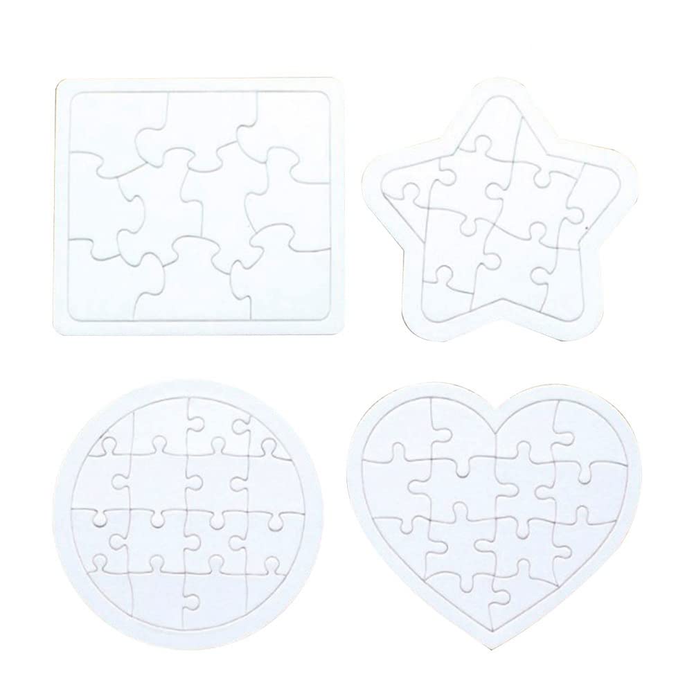 Toyvian Sublimation Blank Puzzle Set - 4 Pcs DIY Kids Coloring Puzzles with 4 Shapes - Perfect for Party Favors, DIY Invitations, Art Projects & Educational Activities - Great for Birthday Parties, Classroom Crafts & Creative Play