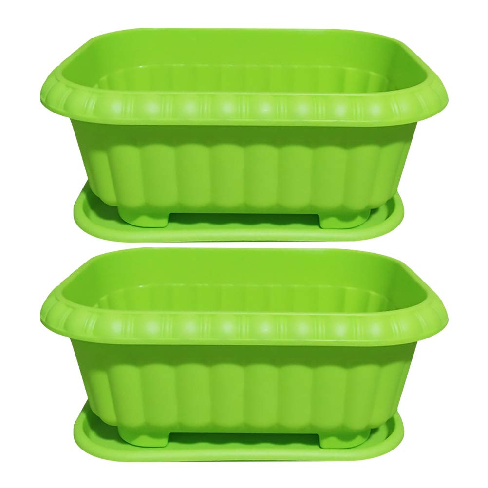 DOITOOL 2-Pack Green Plastic Flower Planters - Vegetable Growing Containers for Indoor/Outdoor Gardening - Perfect for Herbs, Succulents & Home Decor